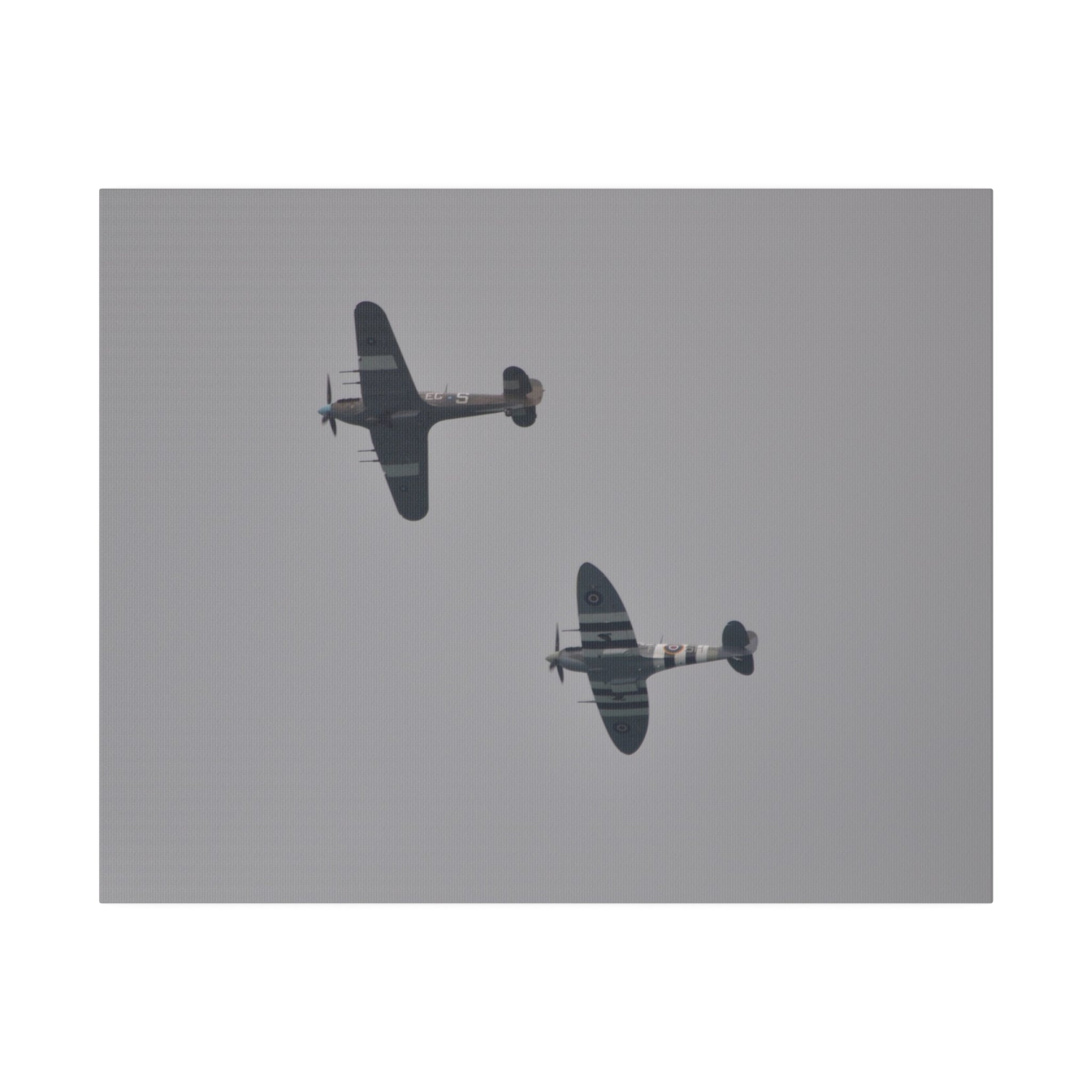Memorial Flight Spitfire And Hurricane Flying Left Canvas - The Trio Synergize Group