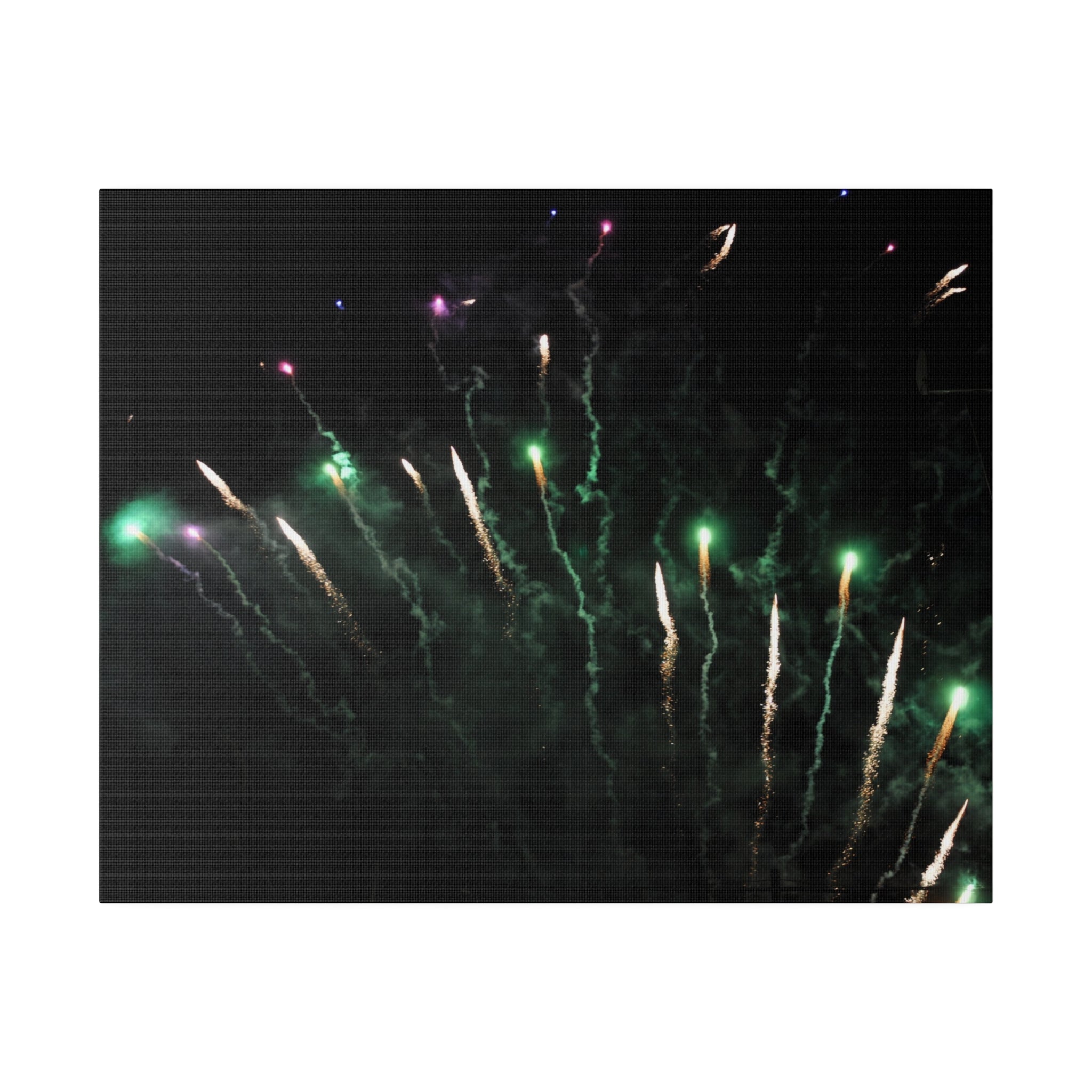 Green/Purple And White Fireworks With Green Smoke Canvas - The Trio Synergize Group