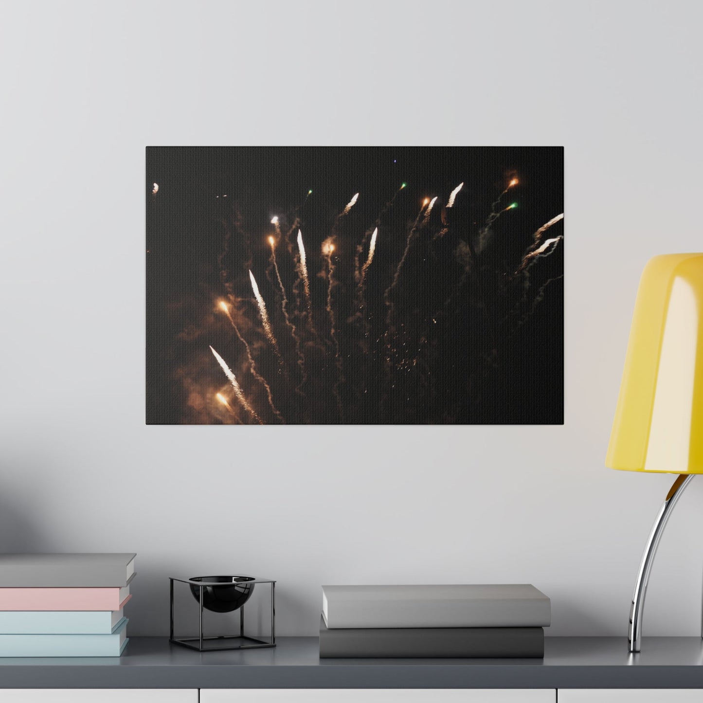 Yellow And White Fireworks With Yellow Smoke Canvas - The Trio Synergize Group