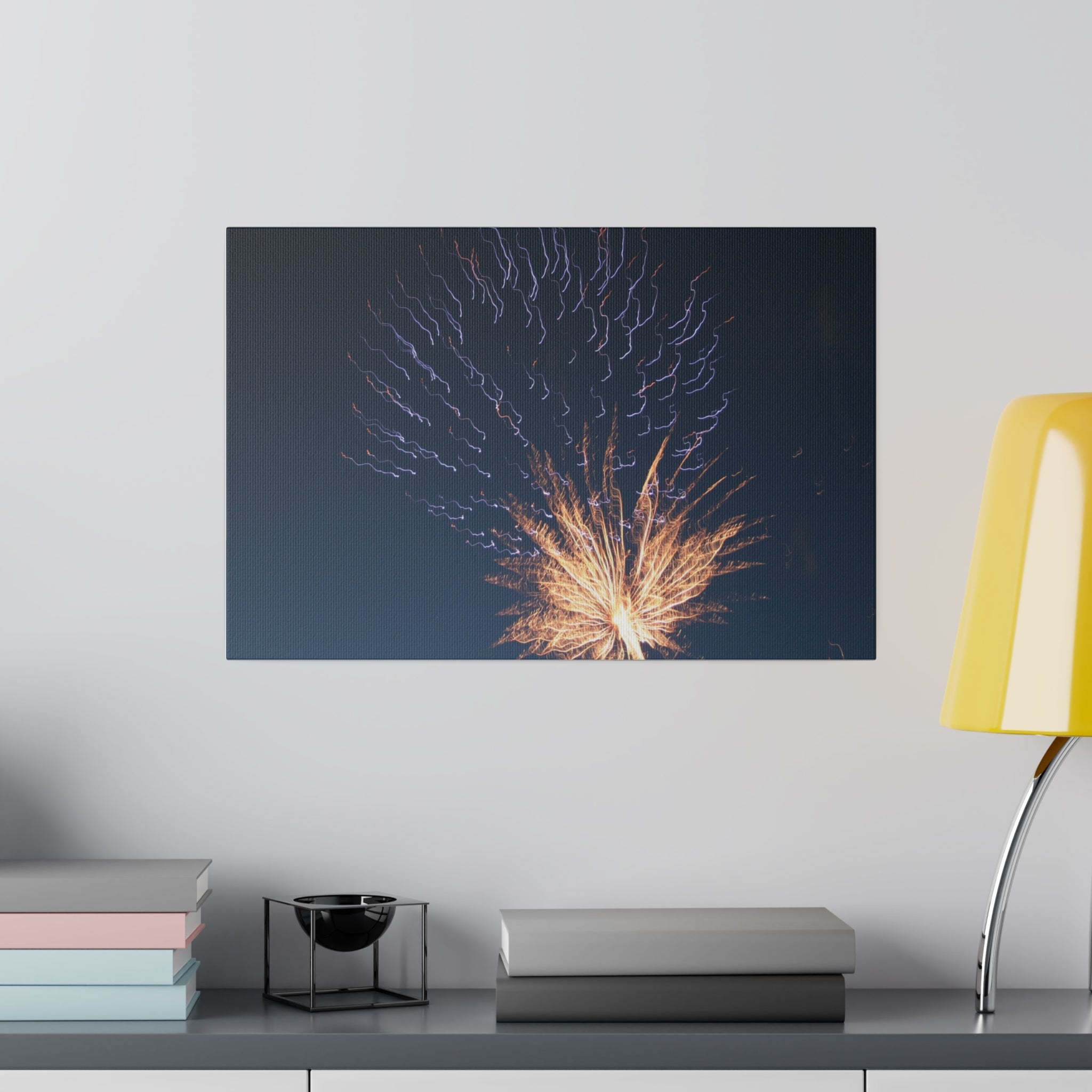 Orange Firework And Purple Sparks, Matte Canvas - The Trio Synergize Group