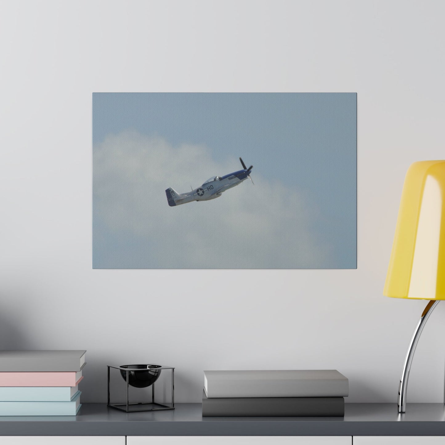 P - 51 Mustang Flying From The Left And Ascending, Matte Canvas, Stretched, 0.75" - The Trio Synergize Group
