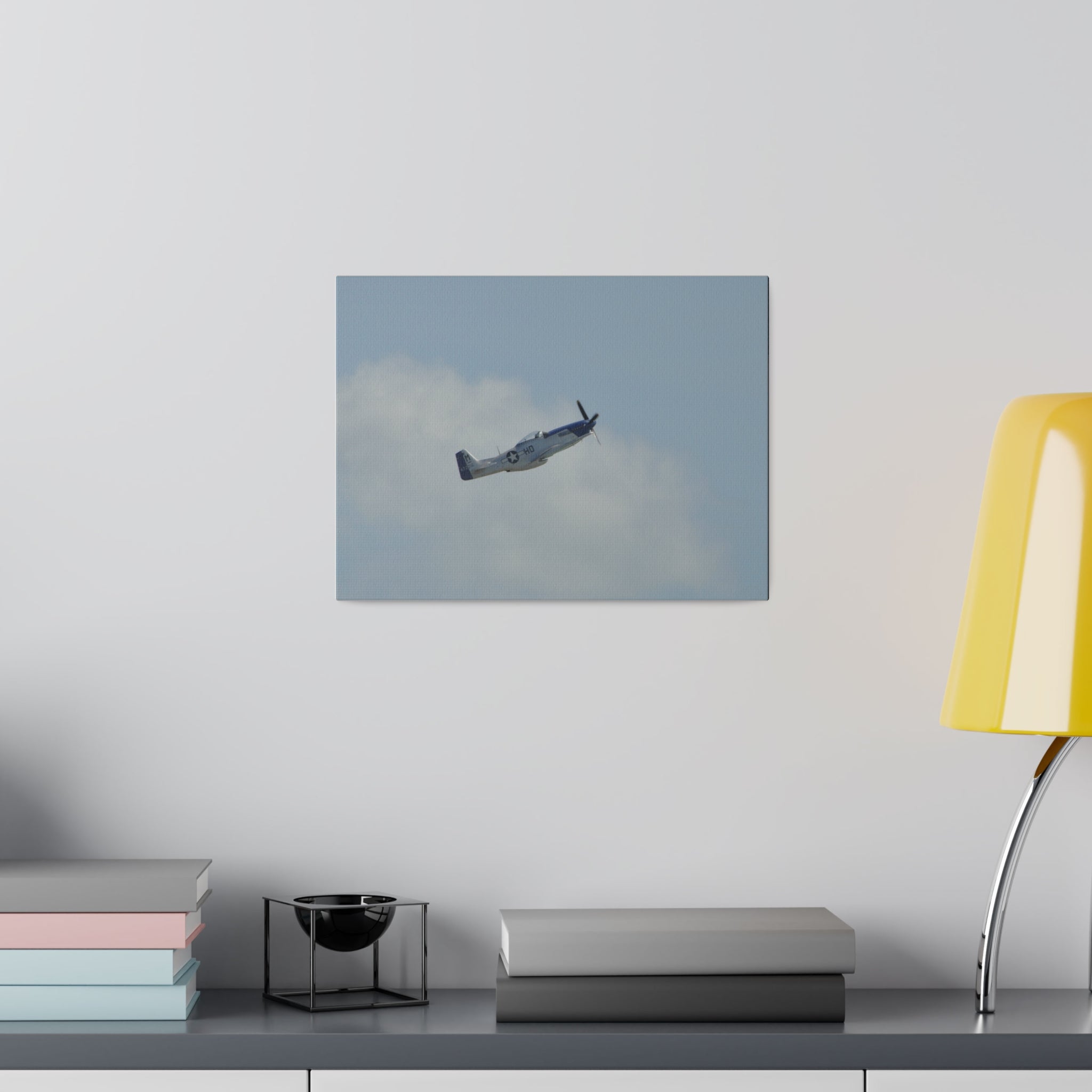 P - 51 Mustang Flying From The Left And Ascending, Matte Canvas, Stretched, 0.75" - The Trio Synergize Group
