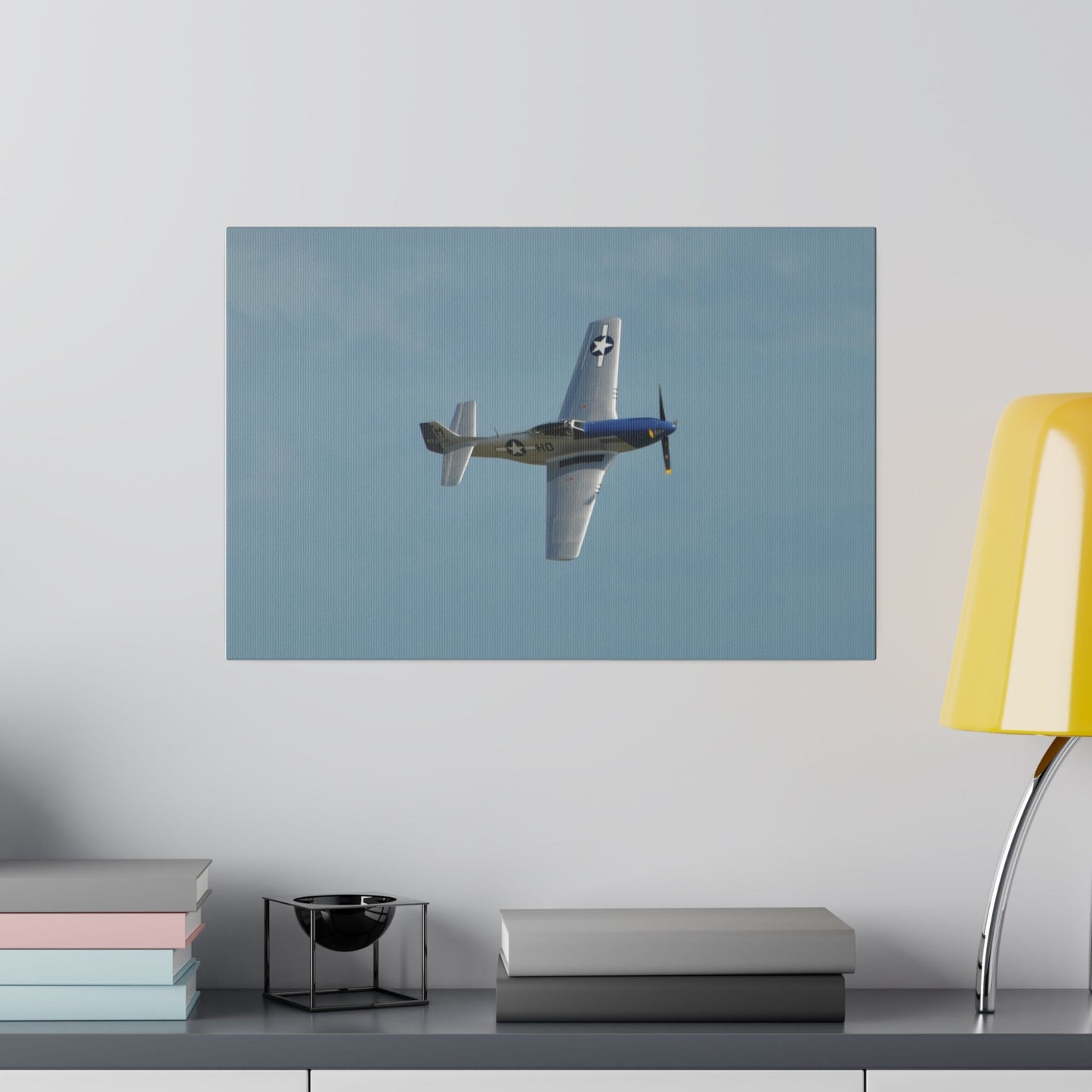 P - 51 Mustang Flying From The Left Sideways, Matte Canvas, Stretched, 0.75" - The Trio Synergize Group
