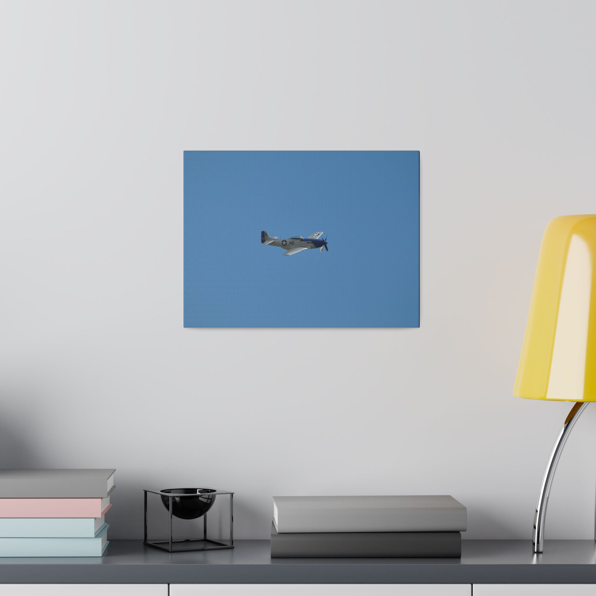 P - 51 Mustang Flying From The Left With A slight Angle, Matte Canvas, Stretched, 0.75" - The Trio Synergize Group