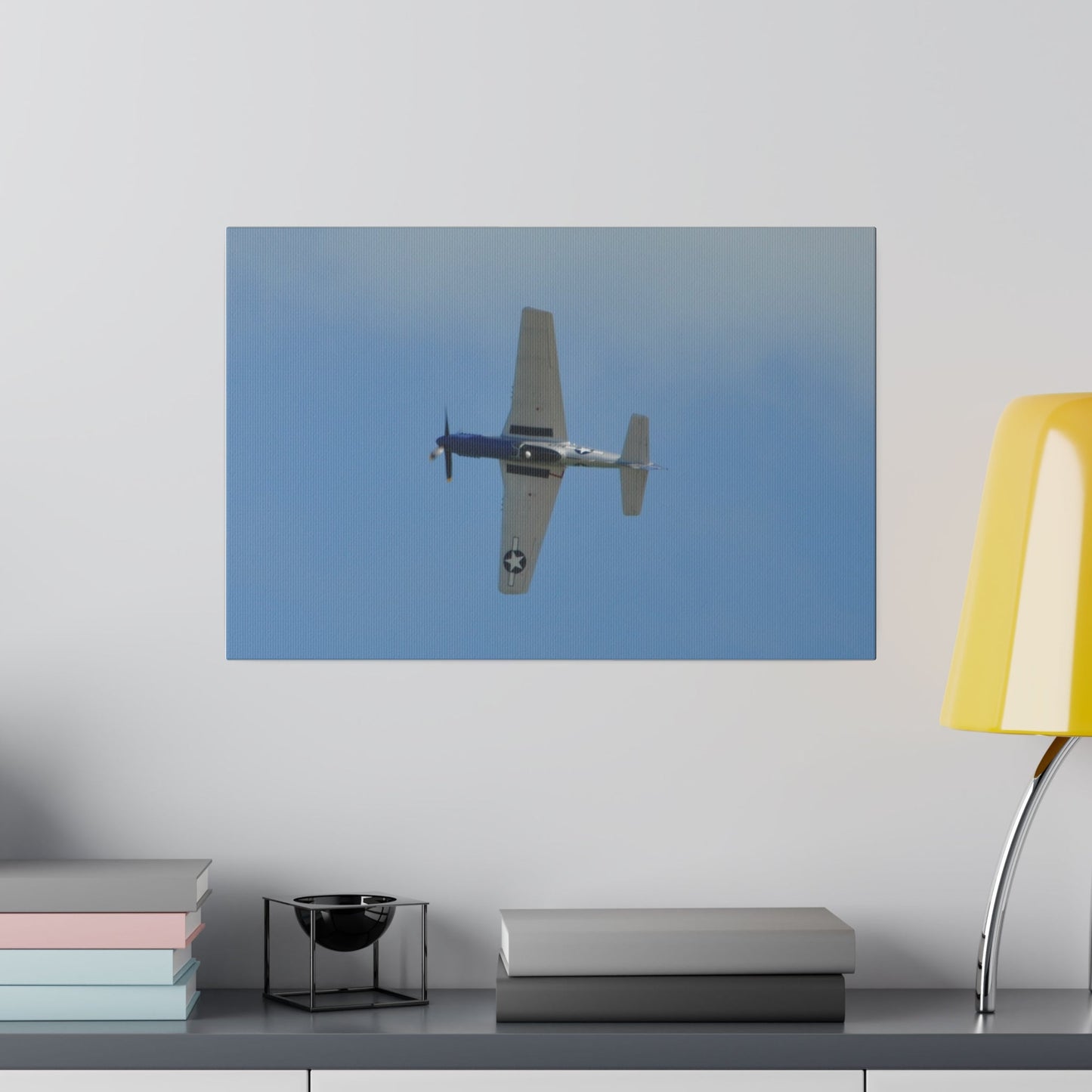 P - 51 Mustang Flying From The Right Sideways, Matte Canvas, Stretched, 0.75" - The Trio Synergize Group