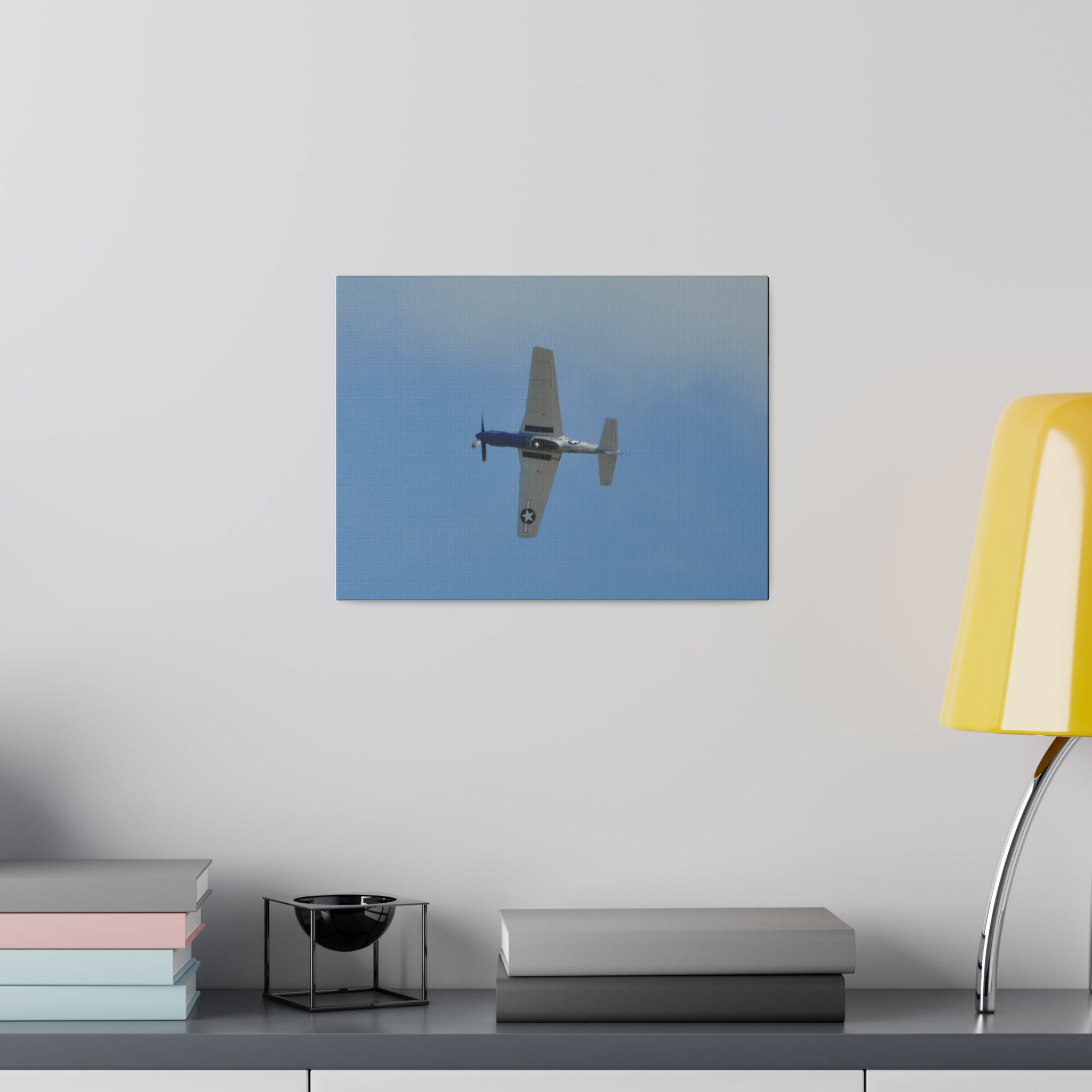 P - 51 Mustang Flying From The Right Sideways, Matte Canvas, Stretched, 0.75" - The Trio Synergize Group