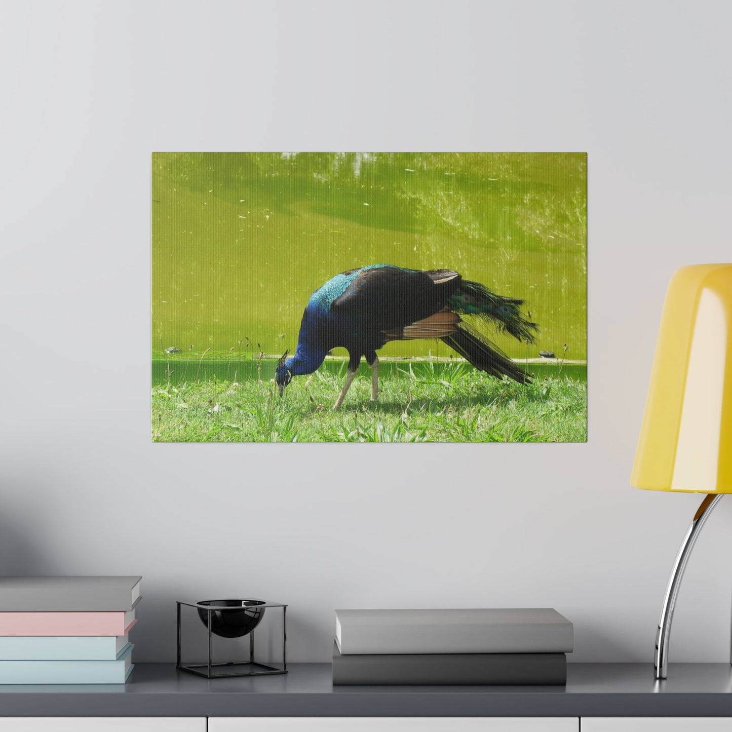 Peacock Facing Left With Lush Green Surroundings Canvas - The Trio Synergize Group