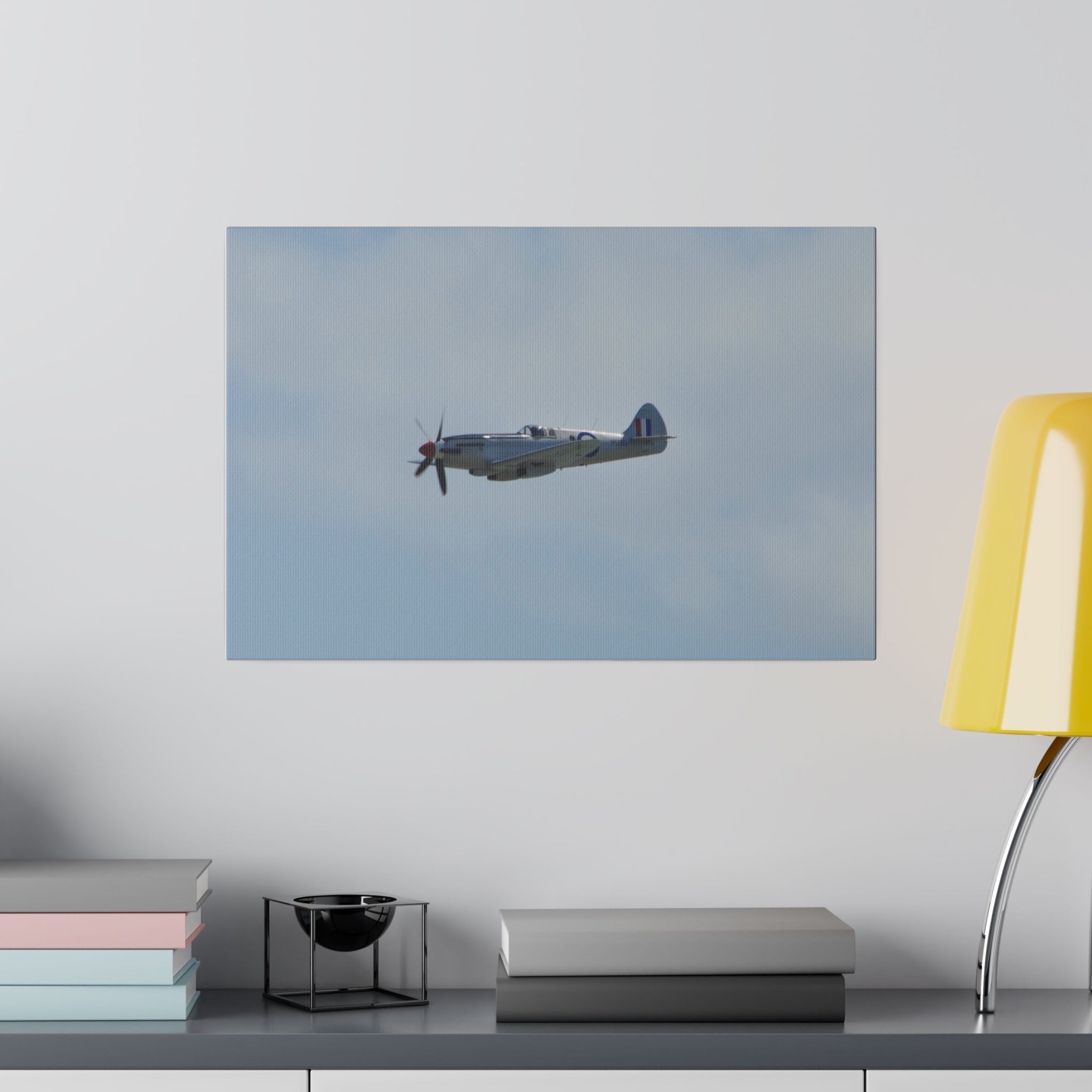 PS915 Supermarine Spitfire Flying From The Right, Matte Canvas, Stretched, 0.75" - The Trio Synergize Group