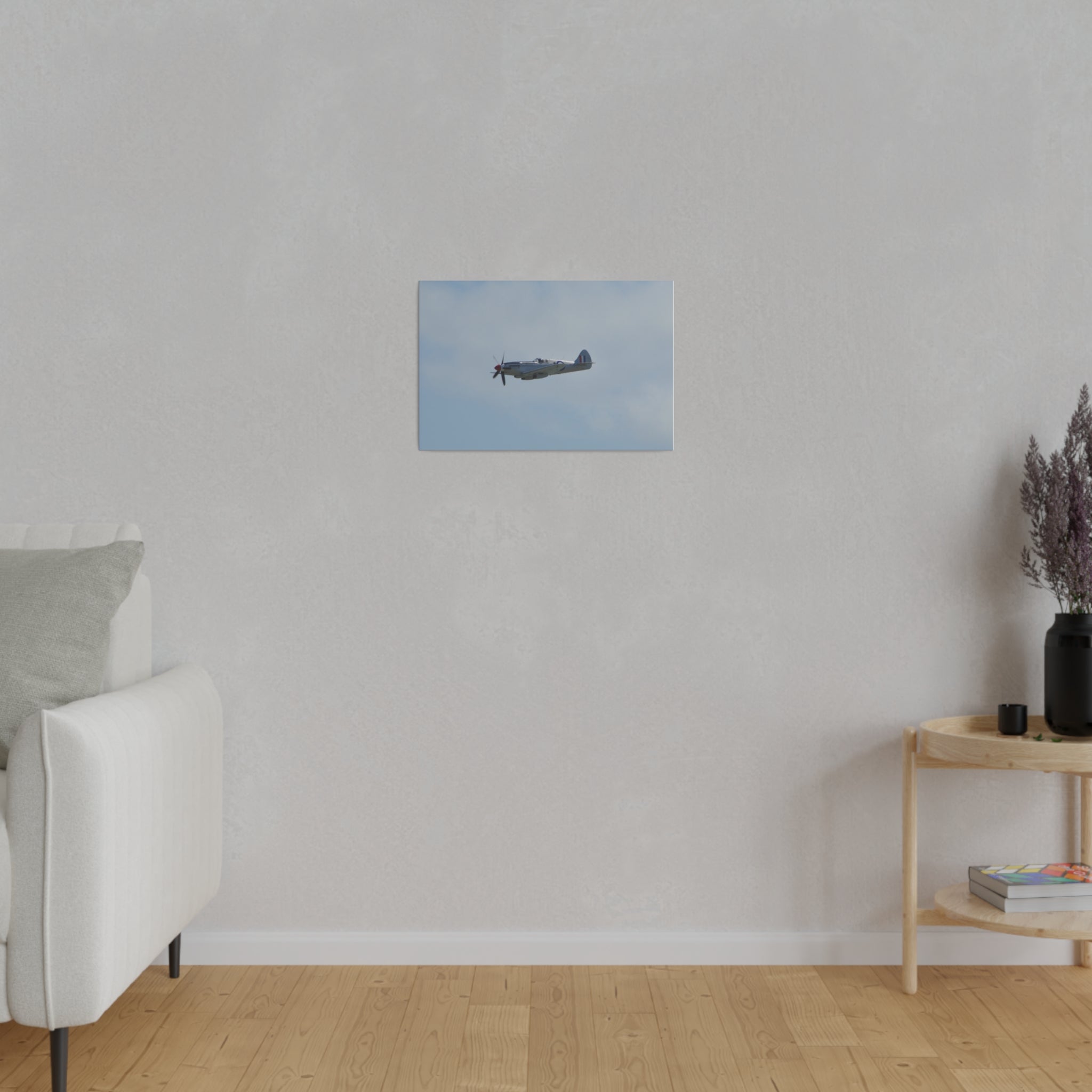 PS915 Supermarine Spitfire Flying From The Right, Matte Canvas, Stretched, 0.75" - The Trio Synergize Group