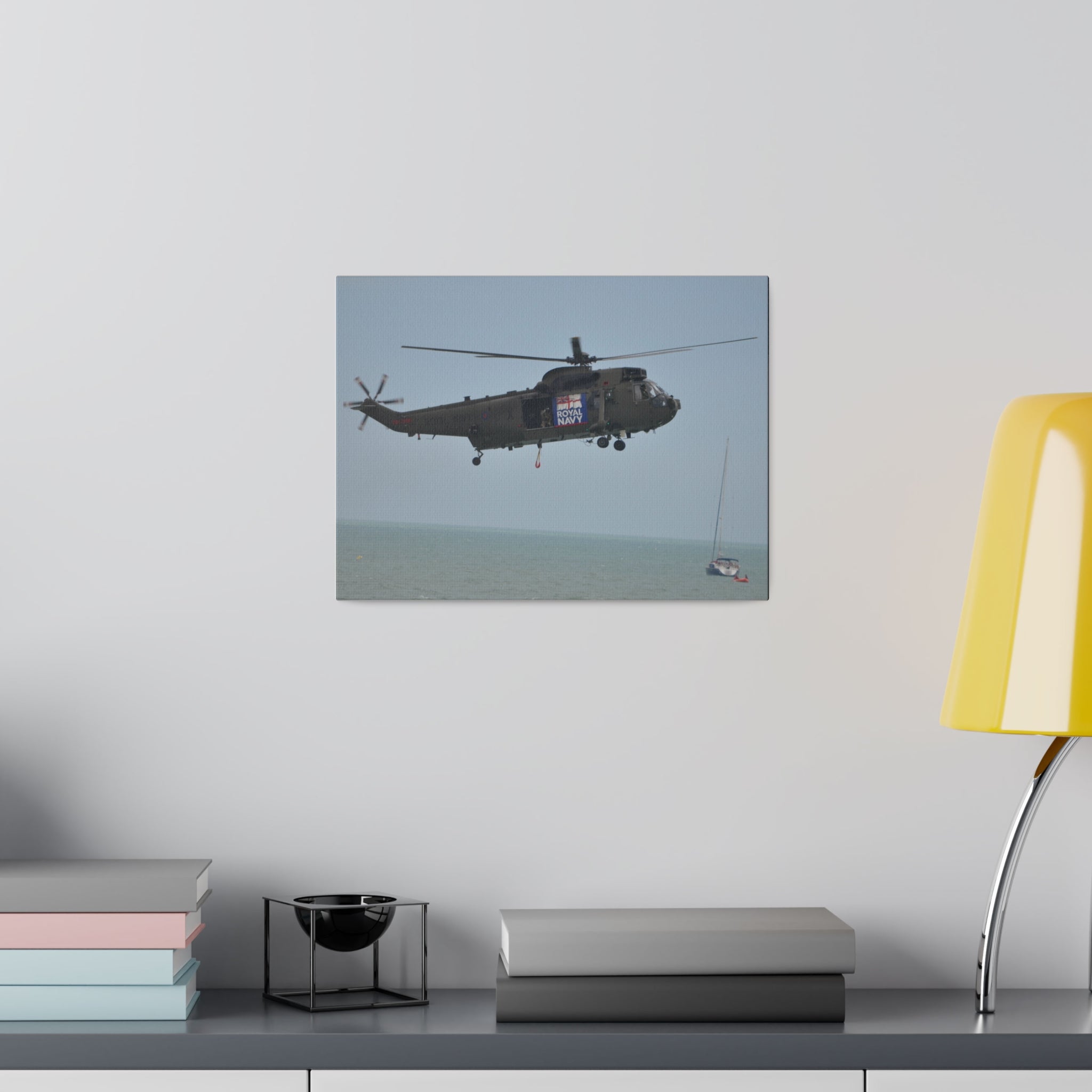 Sea King Helicopter Lowing Winch Side View Canvas - The Trio Synergize Group