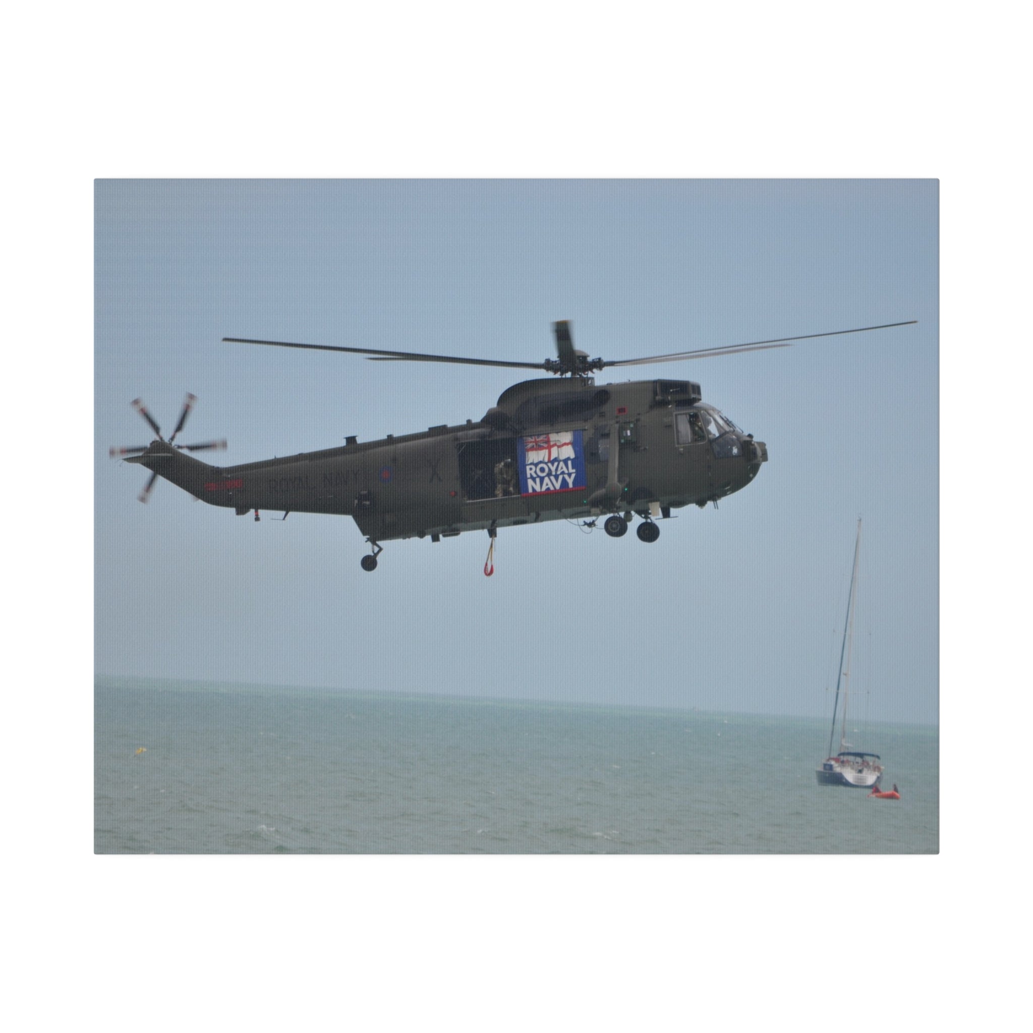 Sea King Helicopter Lowing Winch Side View Canvas - The Trio Synergize Group