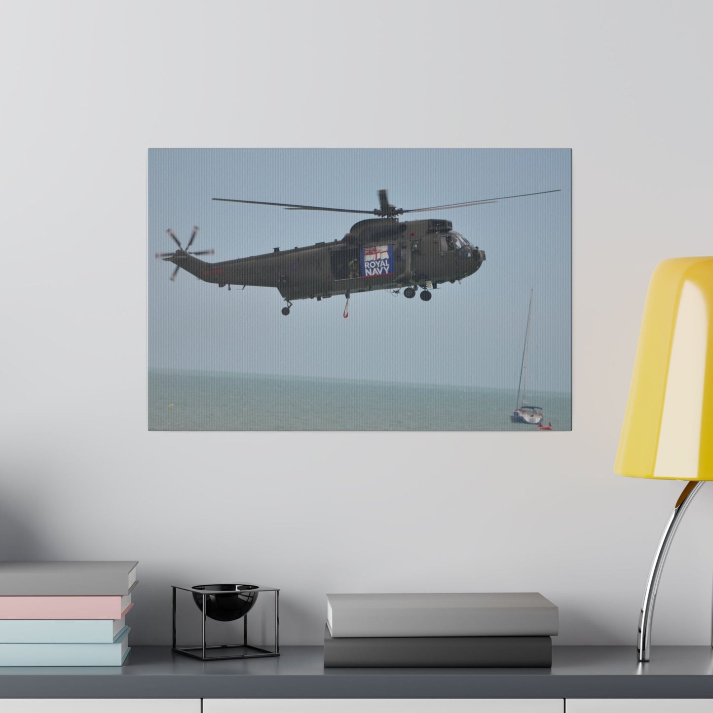 Sea King Helicopter Lowing Winch Side View Canvas - The Trio Synergize Group