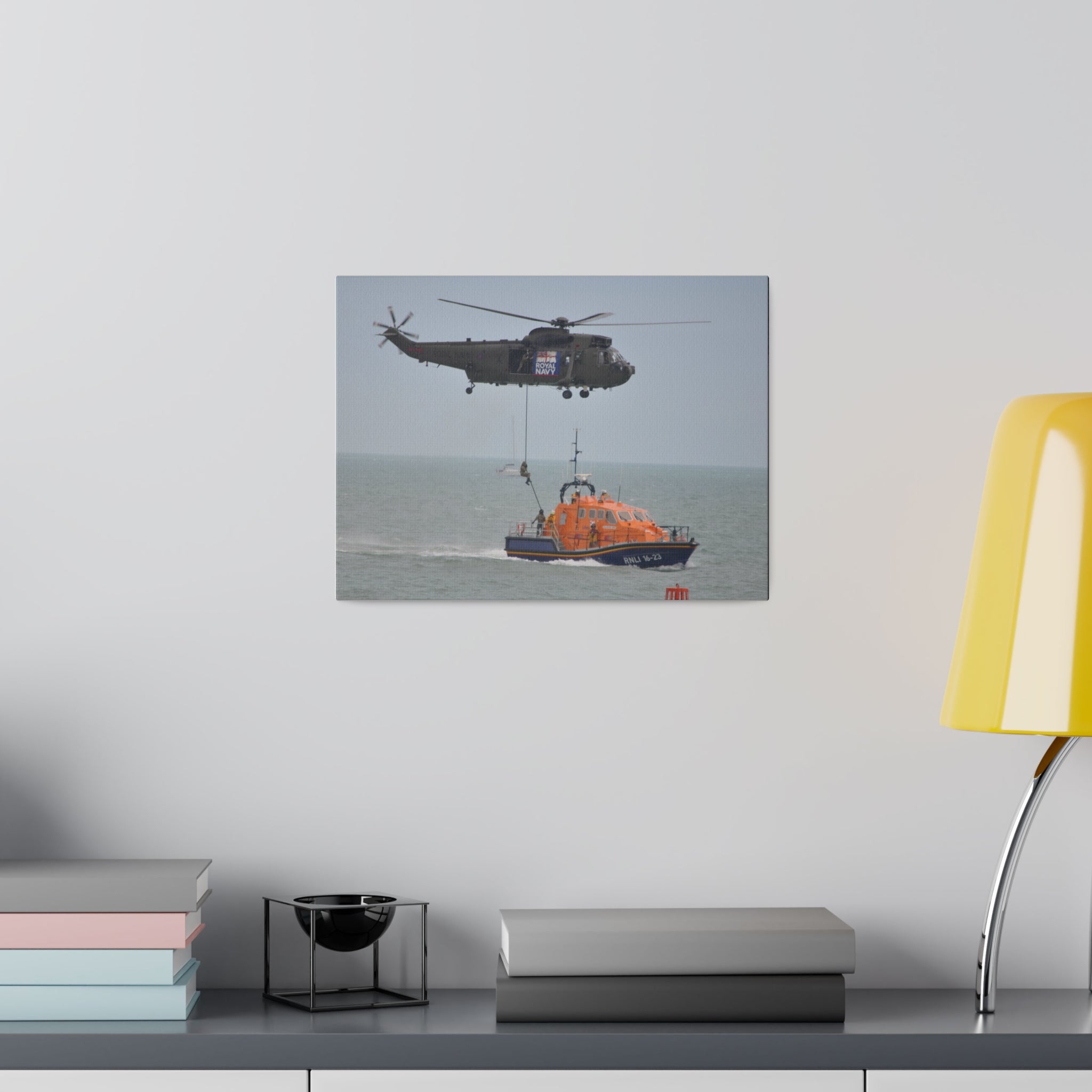 Sea King Helicopter Roping Crew Onto An RNLI Lifeboat Canvas - The Trio Synergize Group