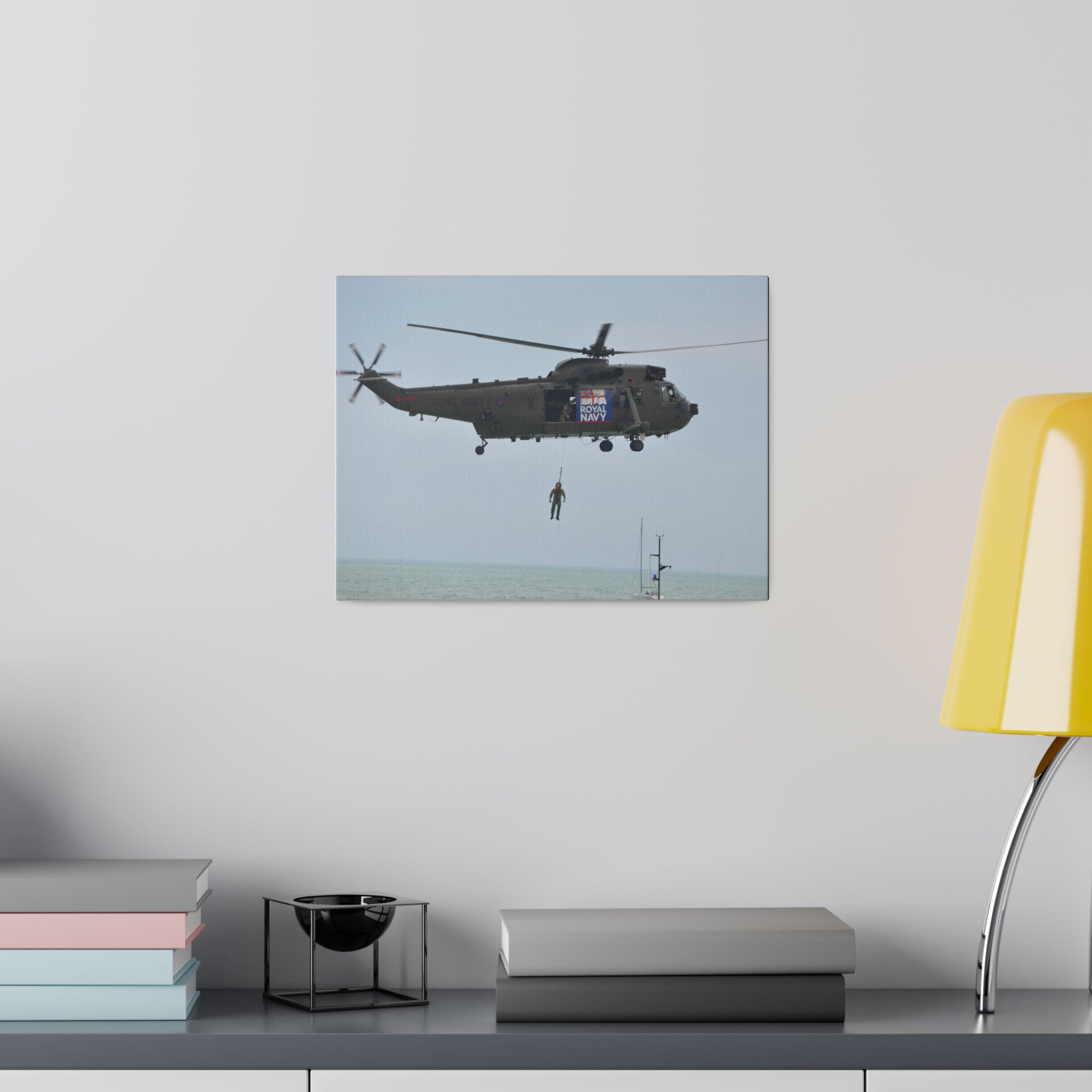 Sea King Helicopter Winching A Crew Member Mid-Air Canvas - The Trio Synergize Group