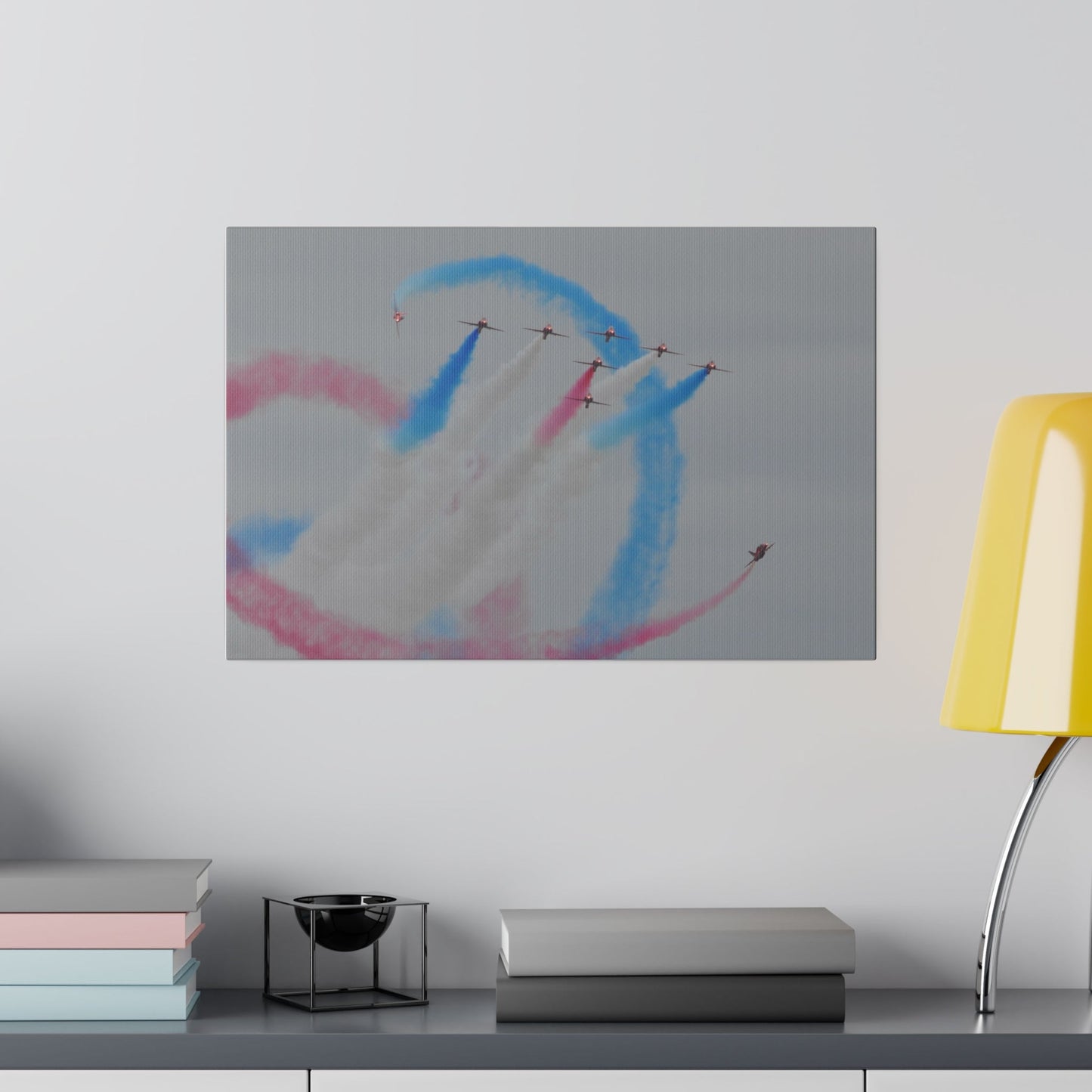 The Red Arrows Changing Smoke Close Up Canvas - The Trio Synergize Group