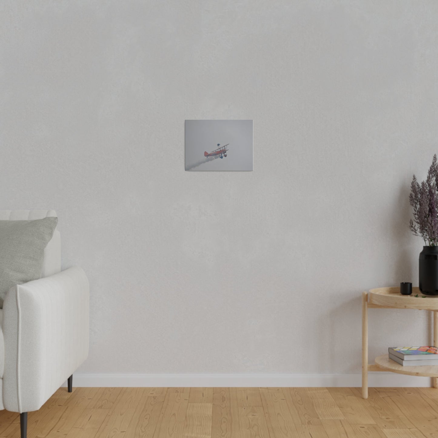 Single Wing Walker Flying From The Left With Side View Ascending, With Smoke And Person Laying Sideways Close Up, Matte Canvas, Stretched, 0.75" - The Trio Synergize Group