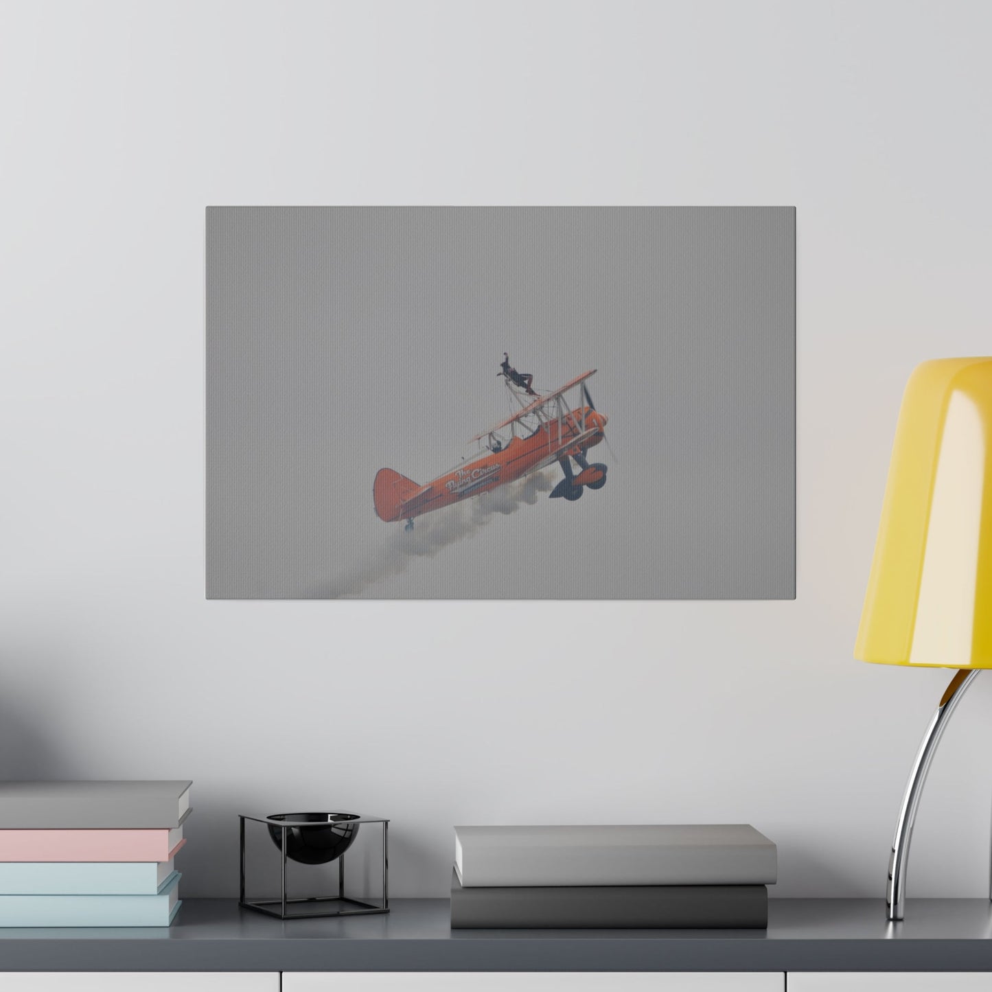 The Wing Walker Flying Ascending With Smoke Close Up Canvas - The Trio Synergize Group