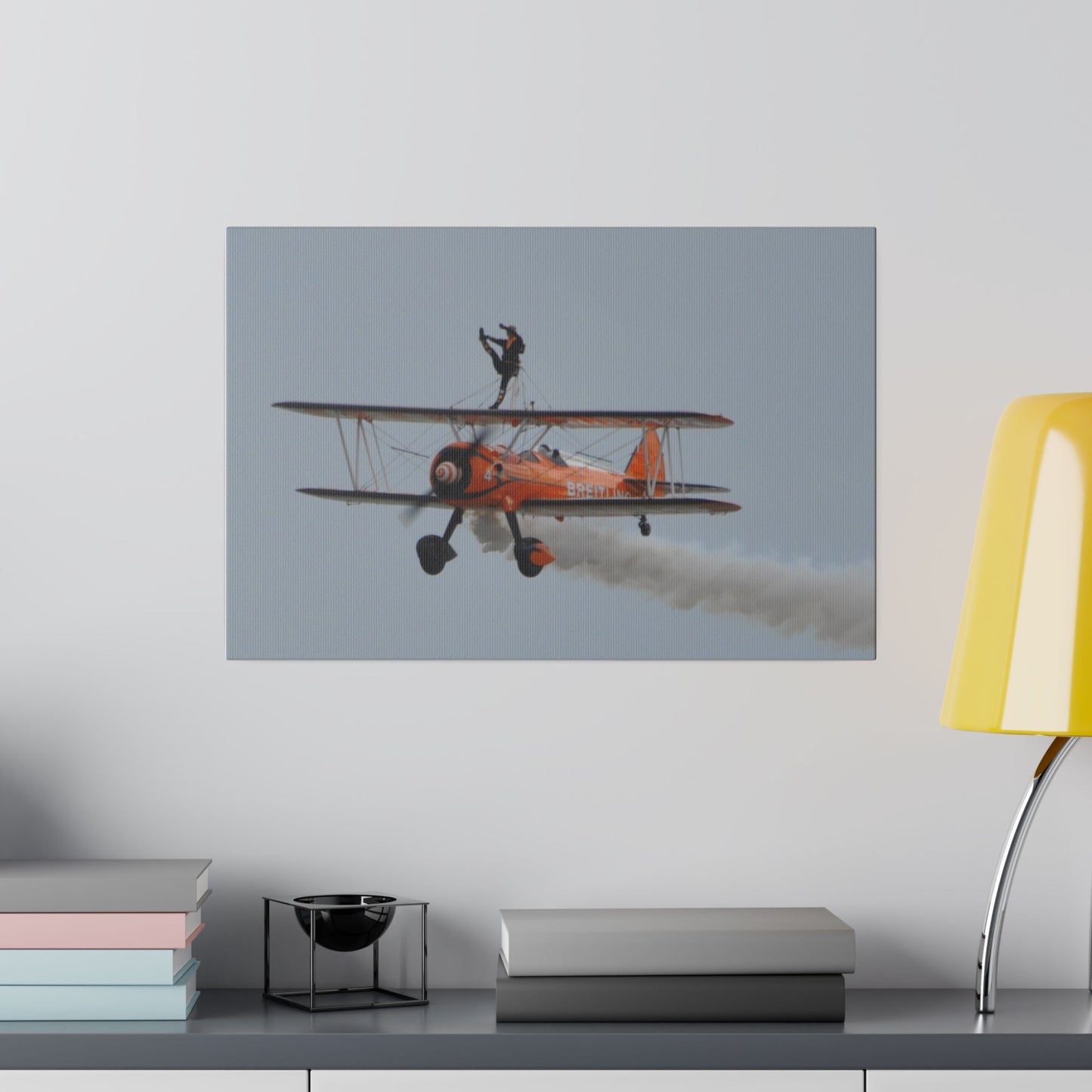 The Wing Walker Flying With Smoke & Person Close Up Canvas - The Trio Synergize Group