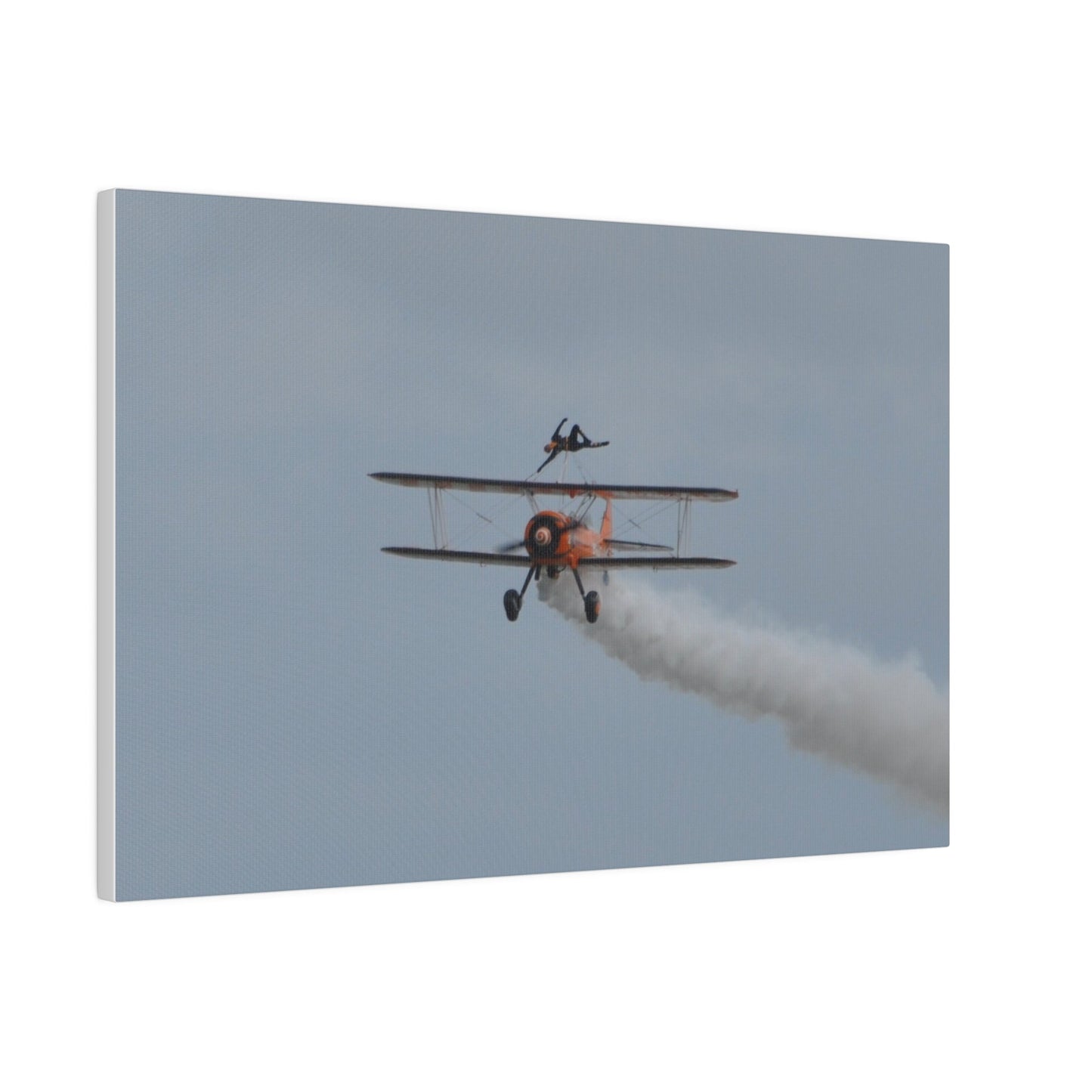Single Wing Walker Flying Straight Forward With Smoke, With The Person Laying Sideways, Matte Canvas, Stretched, 0.75" - The Trio Synergize Group