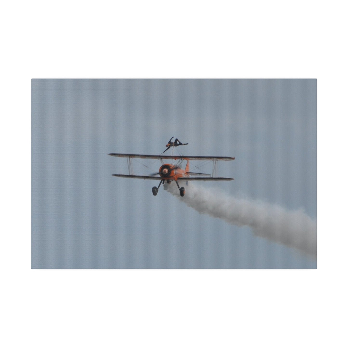Single Wing Walker Flying Straight Forward With Smoke, With The Person Laying Sideways, Matte Canvas, Stretched, 0.75" - The Trio Synergize Group