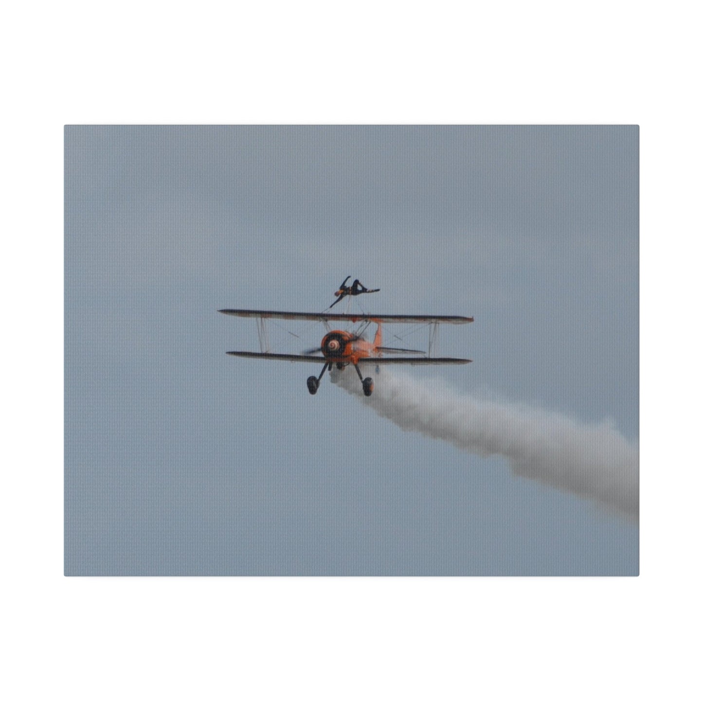 Single Wing Walker Flying Straight Forward With Smoke, With The Person Laying Sideways, Matte Canvas, Stretched, 0.75" - The Trio Synergize Group