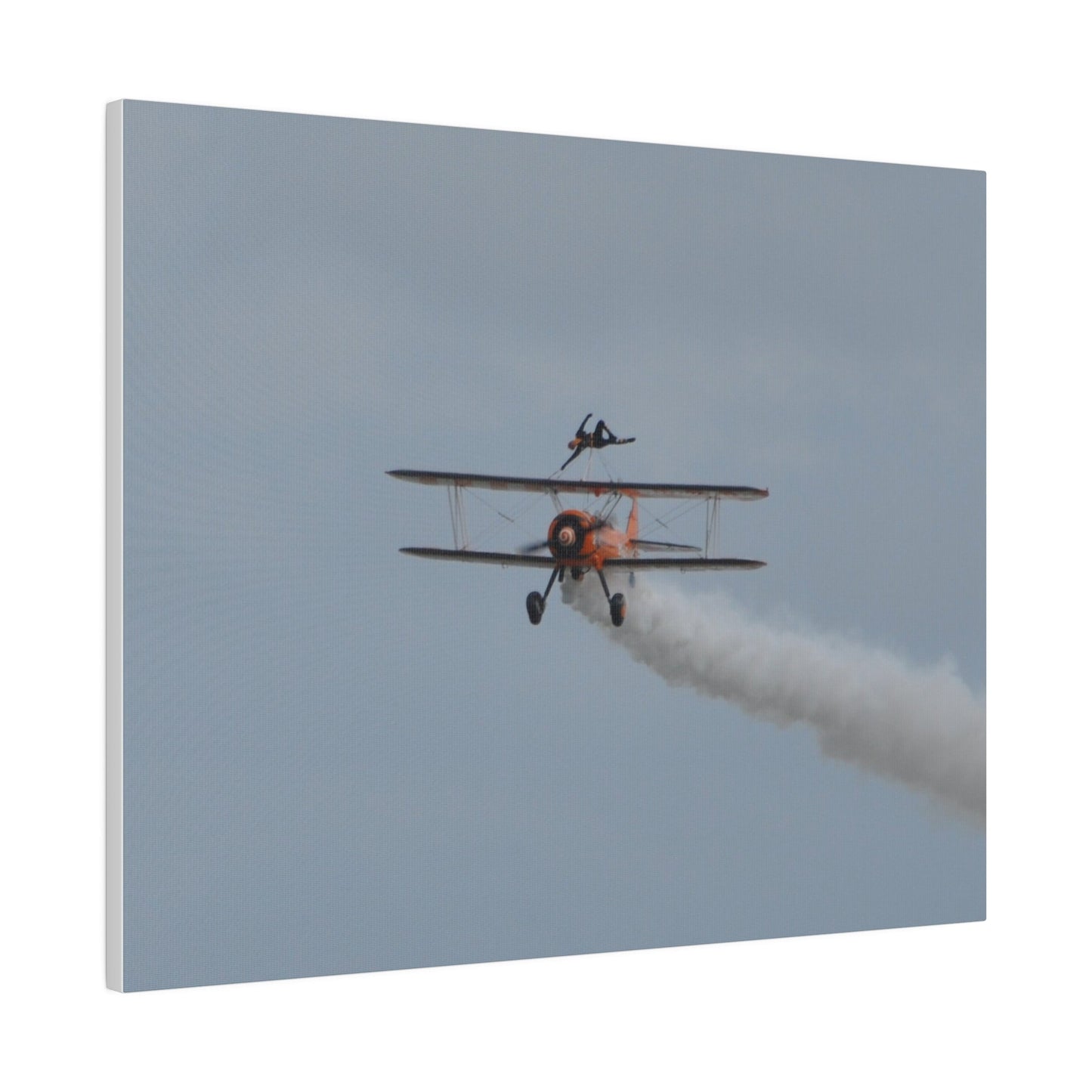 Single Wing Walker Flying Straight Forward With Smoke, With The Person Laying Sideways, Matte Canvas, Stretched, 0.75" - The Trio Synergize Group