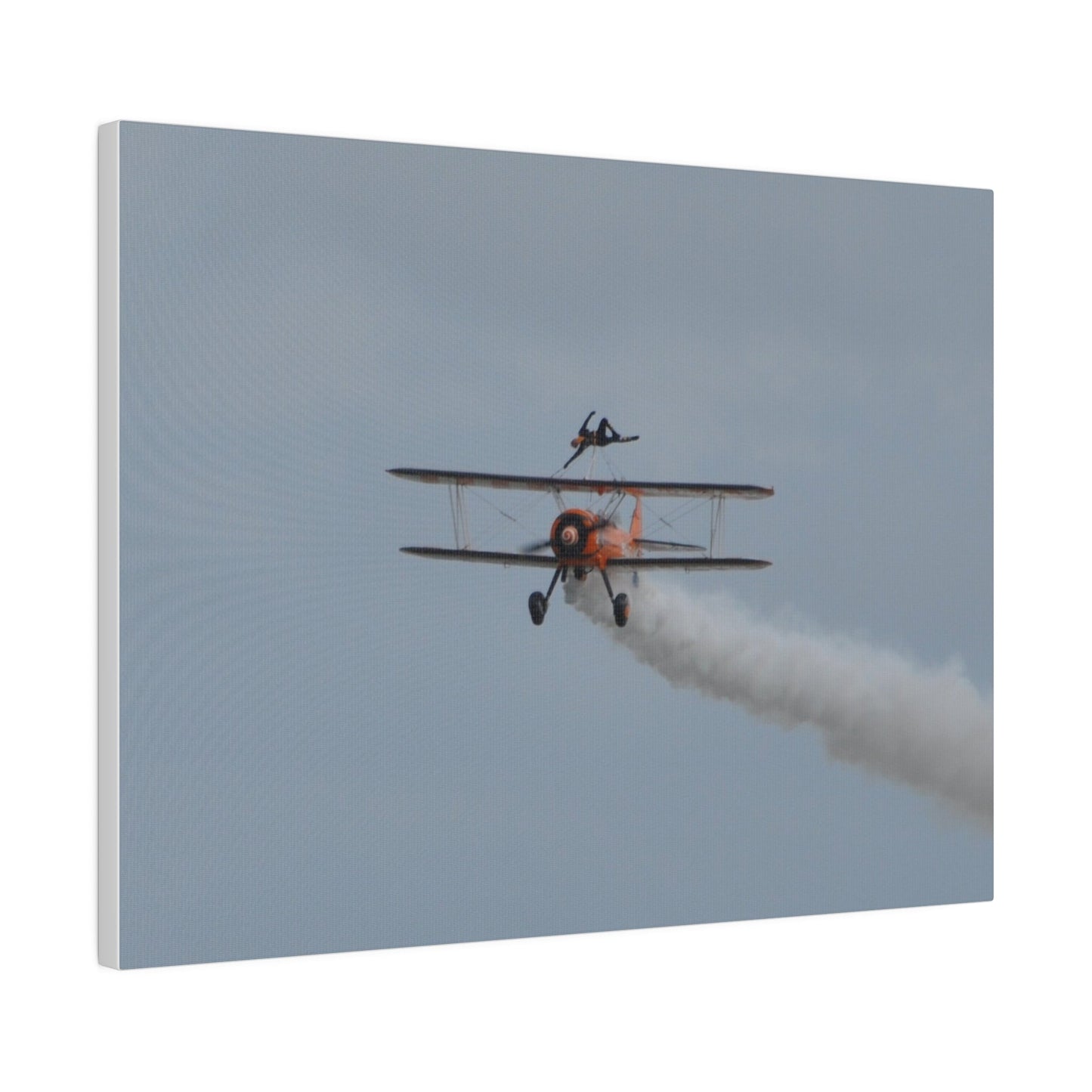 Single Wing Walker Flying Straight Forward With Smoke, With The Person Laying Sideways, Matte Canvas, Stretched, 0.75" - The Trio Synergize Group