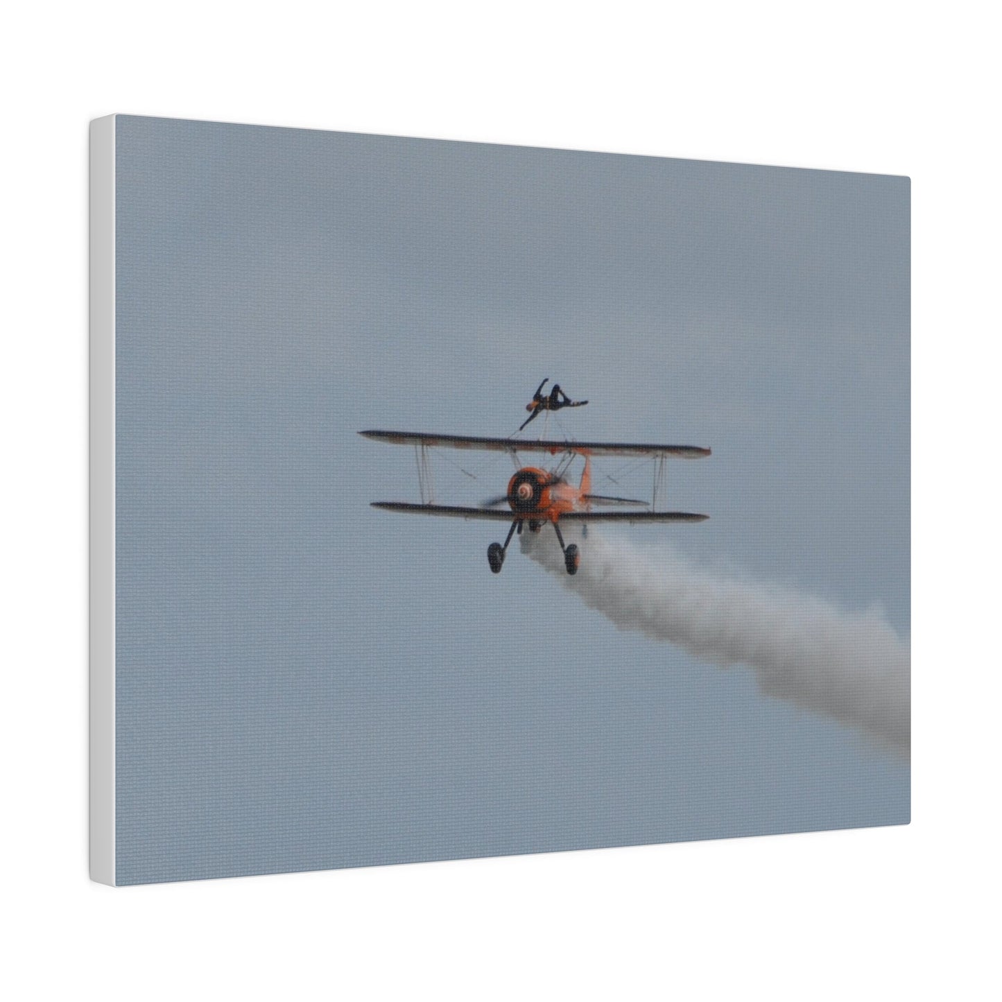 Single Wing Walker Flying Straight Forward With Smoke, With The Person Laying Sideways, Matte Canvas, Stretched, 0.75" - The Trio Synergize Group