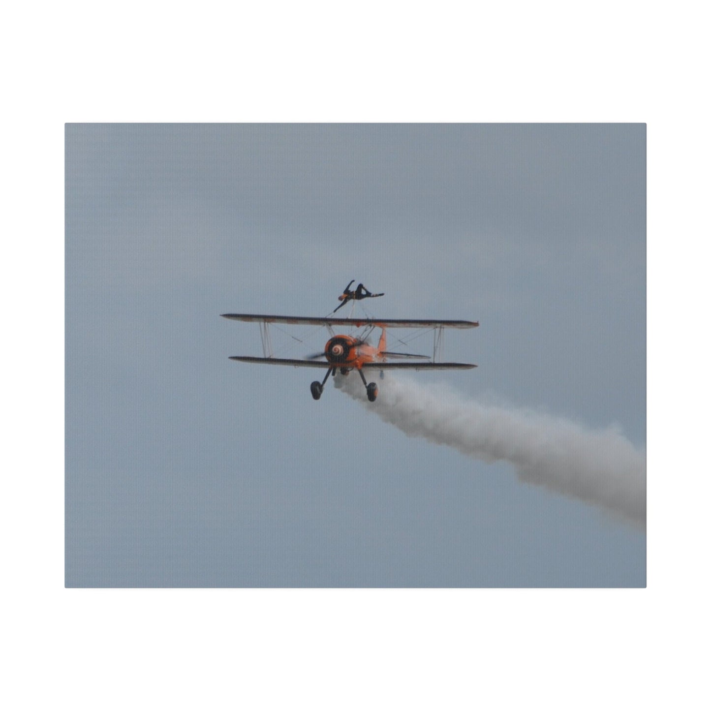 Single Wing Walker Flying Straight Forward With Smoke, With The Person Laying Sideways, Matte Canvas, Stretched, 0.75" - The Trio Synergize Group