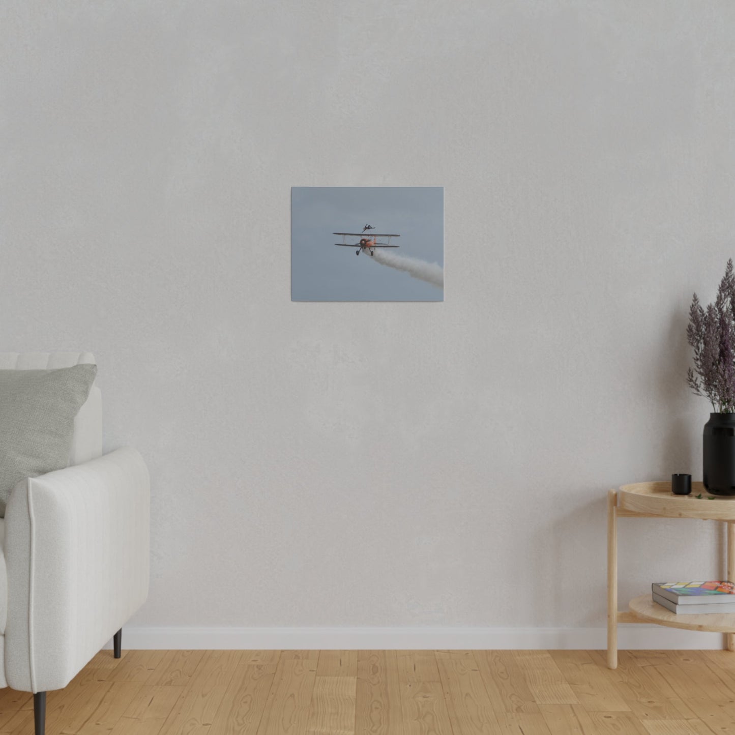 Single Wing Walker Flying Straight Forward With Smoke, With The Person Laying Sideways, Matte Canvas, Stretched, 0.75" - The Trio Synergize Group