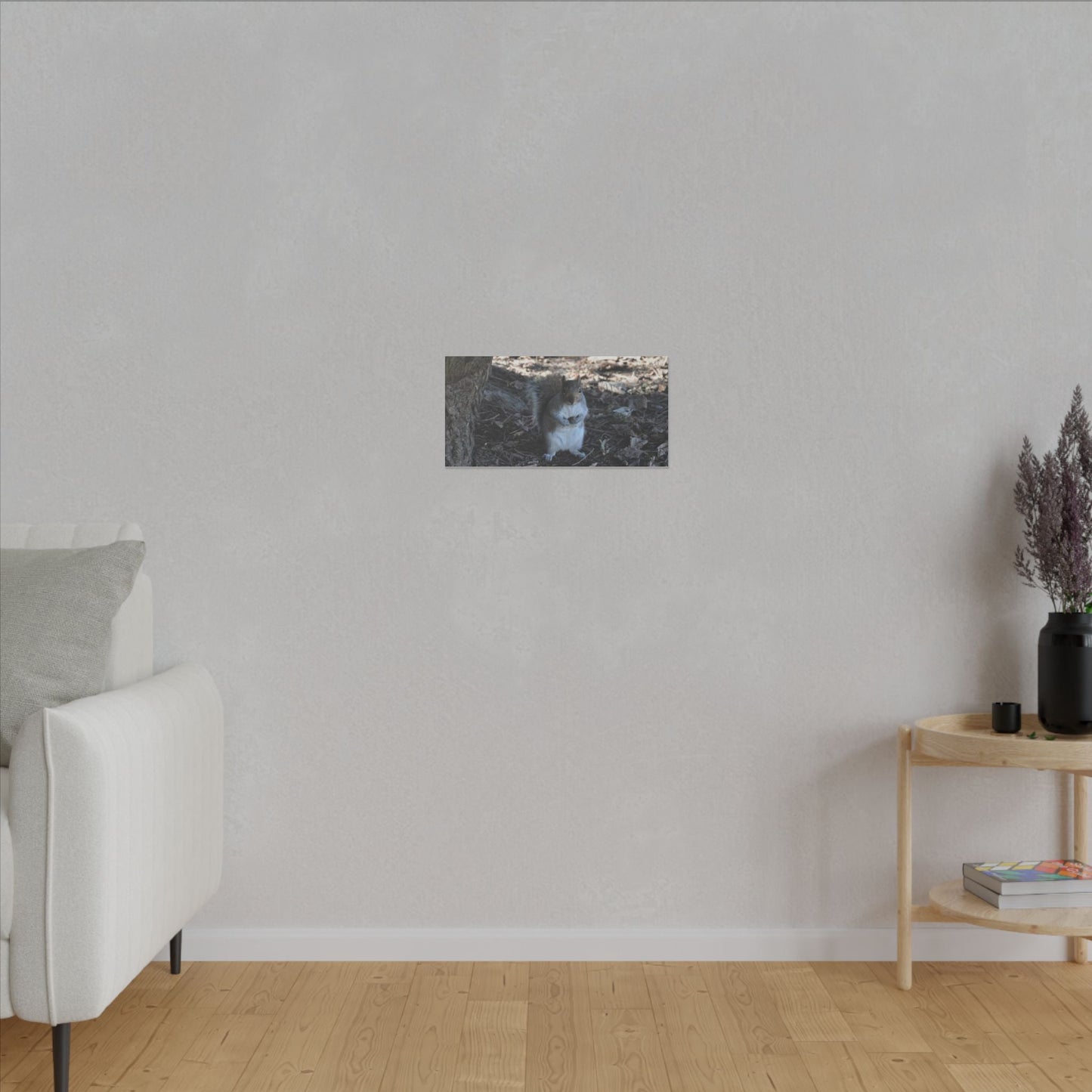 Squirrel Standing Next To A Tree, Holding A Nut Close Up Canvas - The Trio Synergize Group
