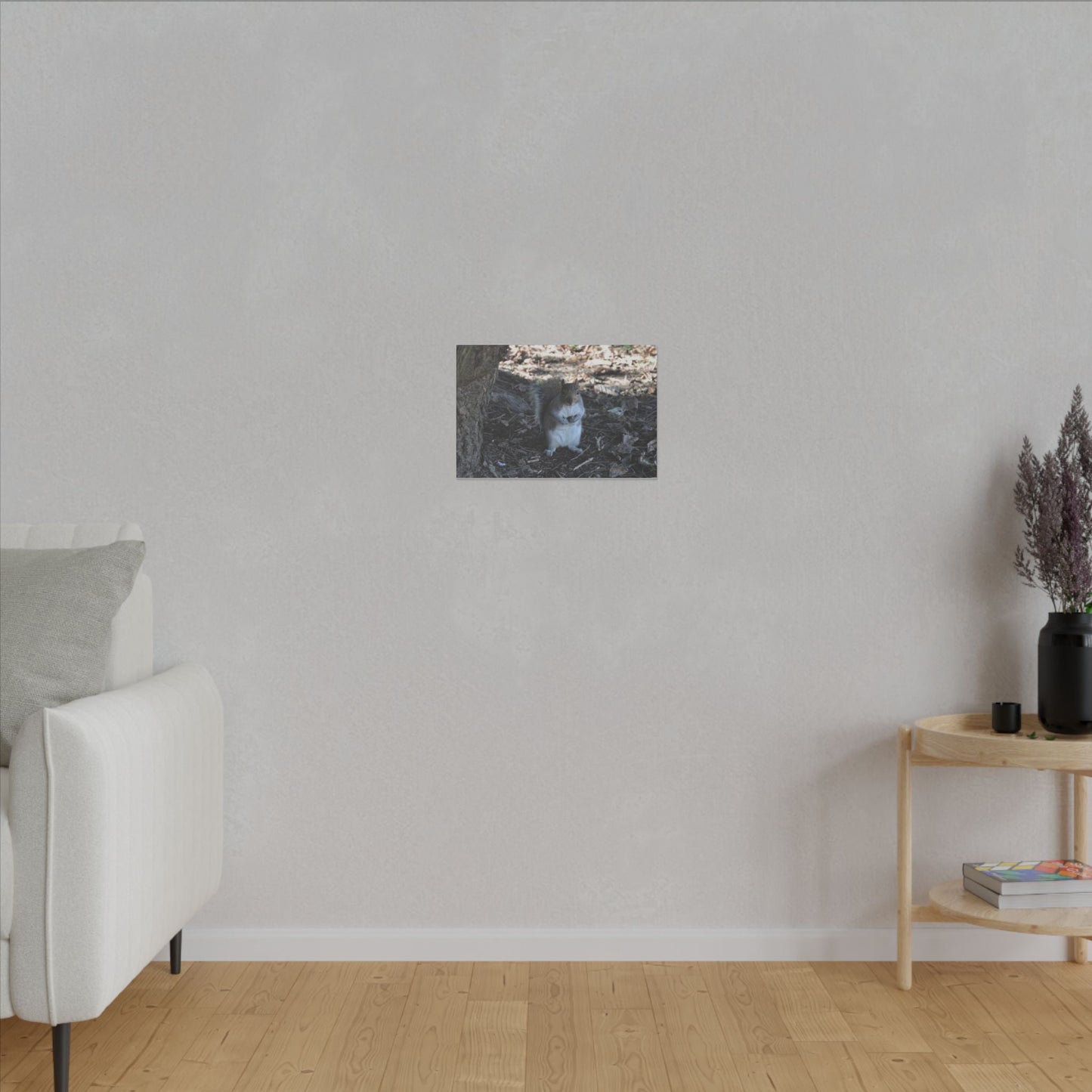 Squirrel Standing Next To A Tree, Holding A Nut Close Up Canvas - The Trio Synergize Group