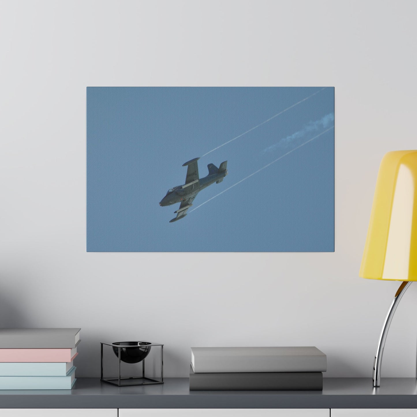 Strikemaster Flying Left With Smoke & Descending Canvas - The Trio Synergize Group