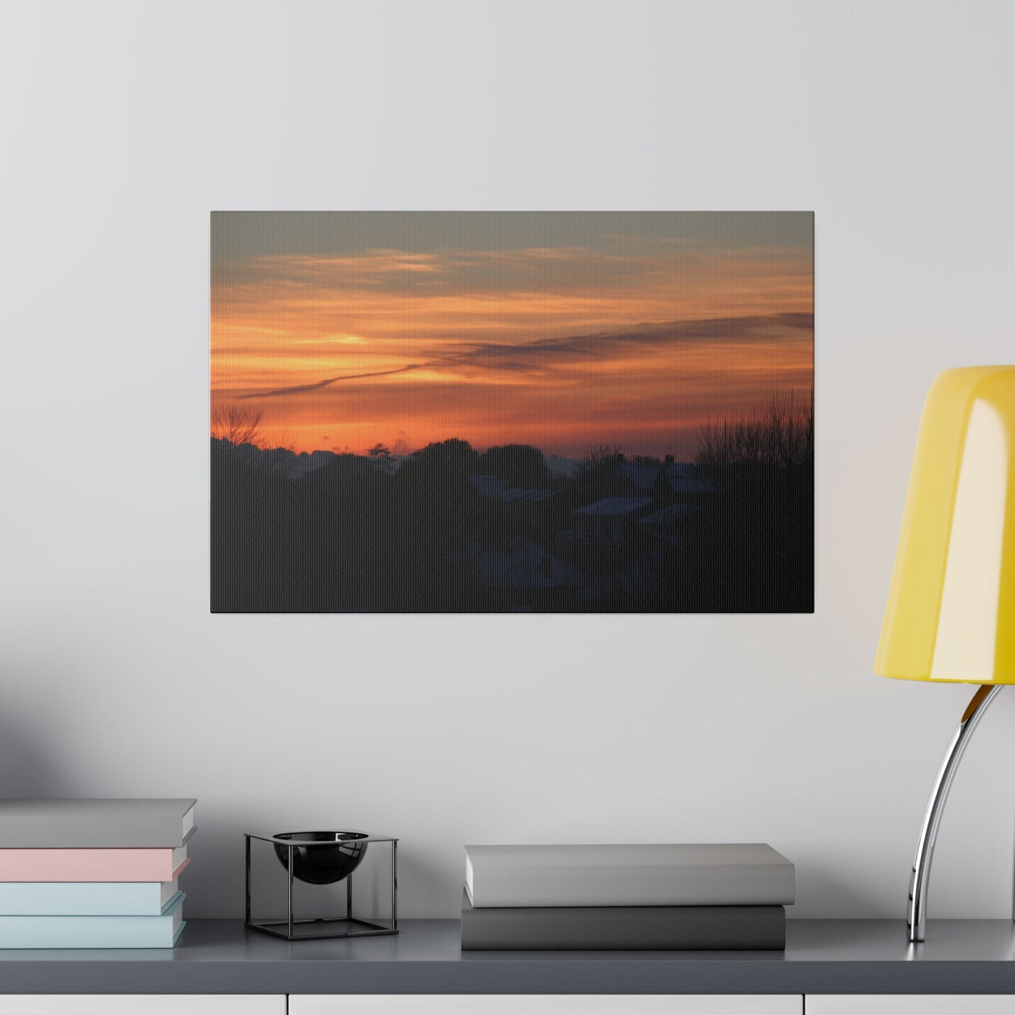 Sunset In Snow, With Red/Yellow Sky Canvas - The Trio Synergize Group