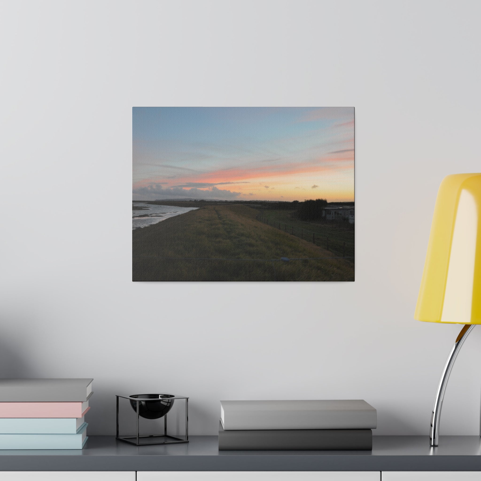 Sunset With Yellow And Blue Sky Near Marshland Canvas - The Trio Synergize Group