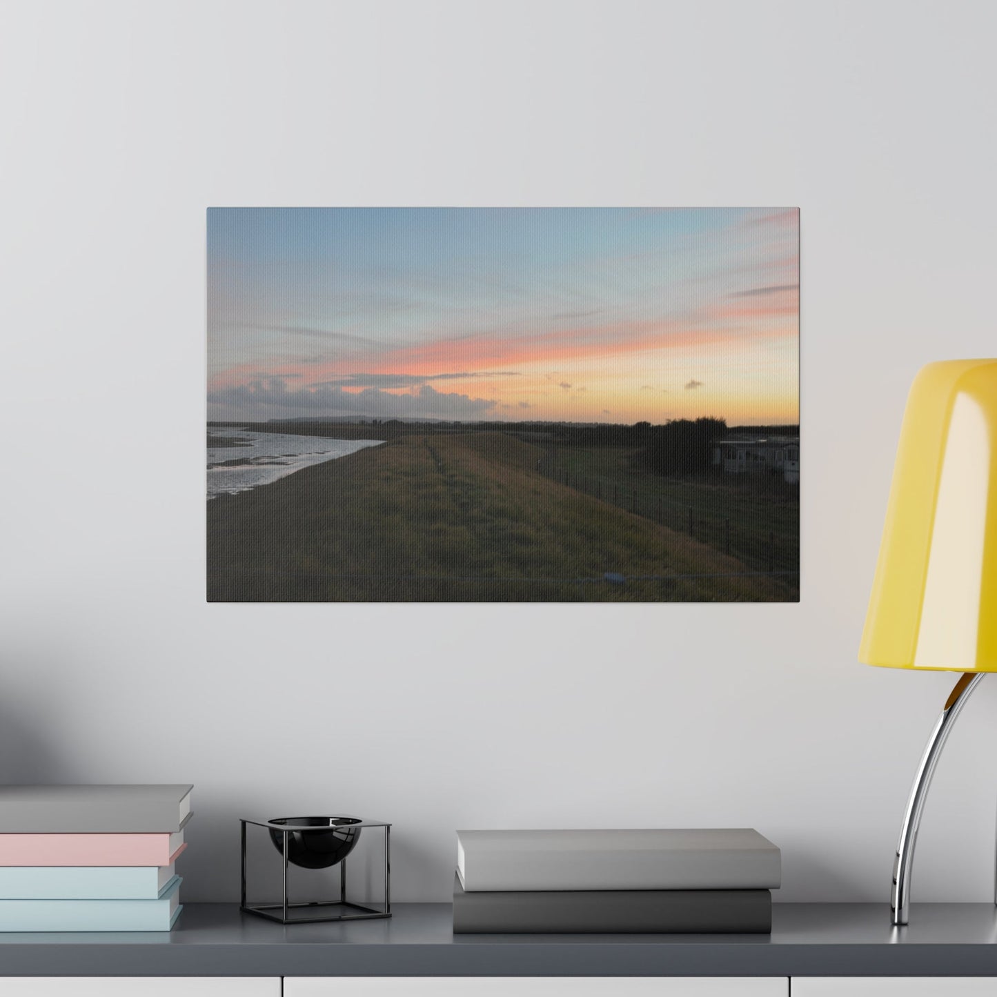 Sunset With Yellow And Blue Sky Near Marshland Canvas - The Trio Synergize Group