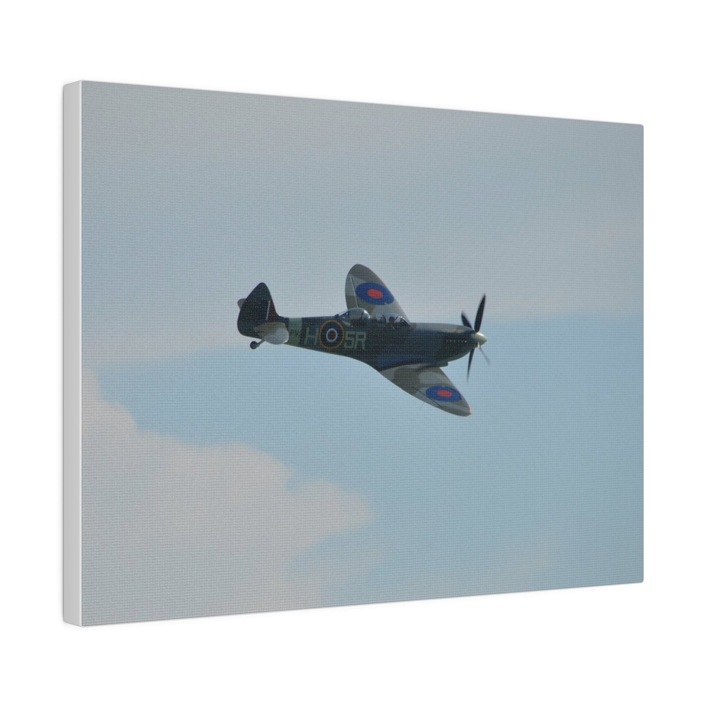 Supermarine Spitfire Two - Seater Flying From The Left With A Slight Angle Close Up, Matte Canvas, Stretched, 0.75" - The Trio Synergize Group