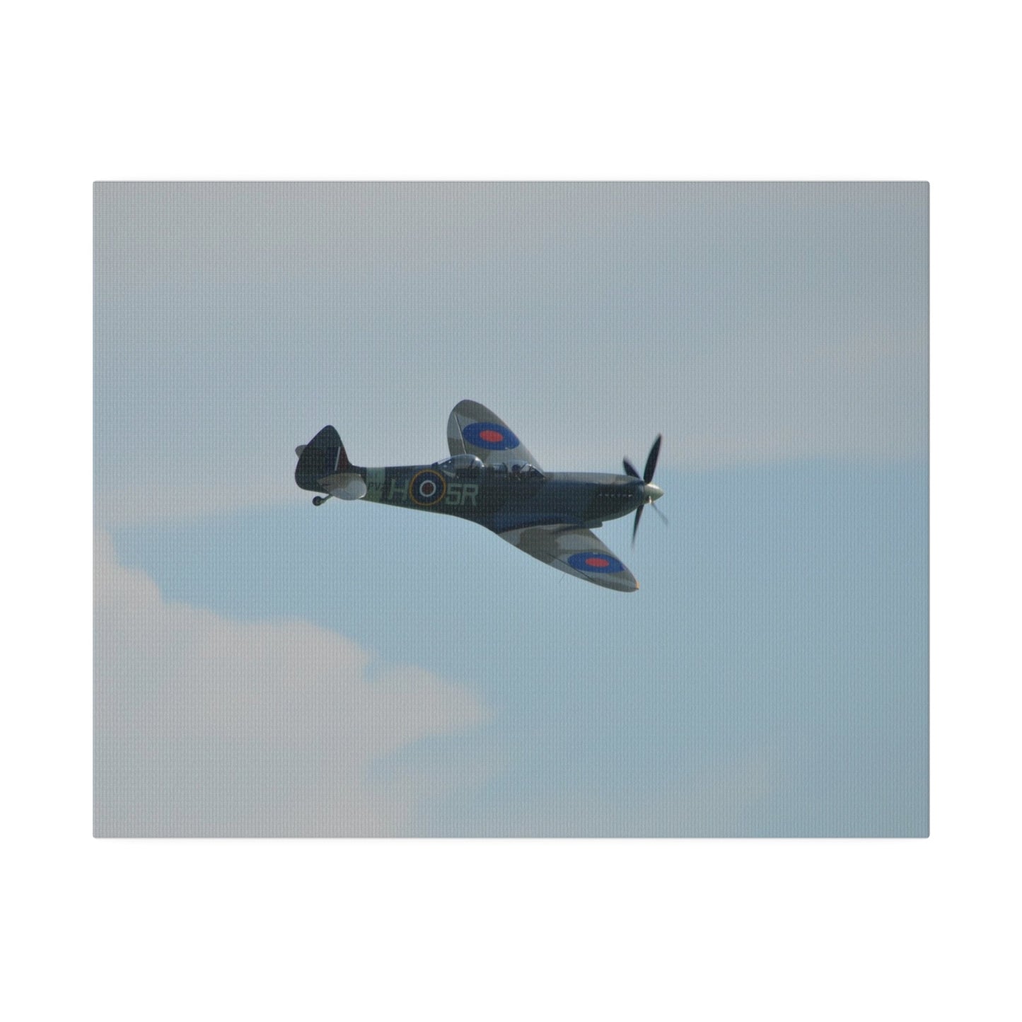 Supermarine Spitfire Two - Seater Flying From The Left With A Slight Angle Close Up, Matte Canvas, Stretched, 0.75" - The Trio Synergize Group