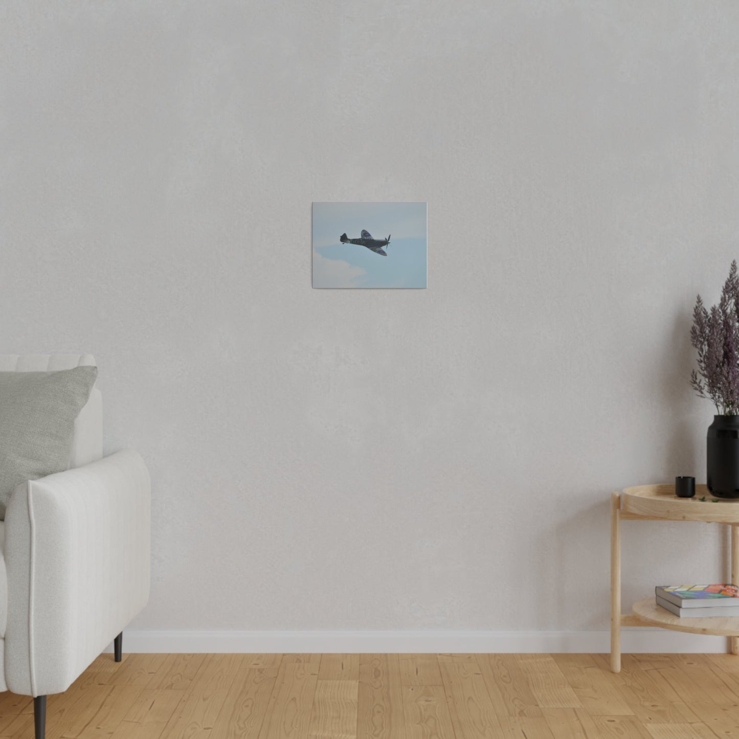 Supermarine Spitfire Two - Seater Flying From The Left With A Slight Angle Close Up, Matte Canvas, Stretched, 0.75" - The Trio Synergize Group