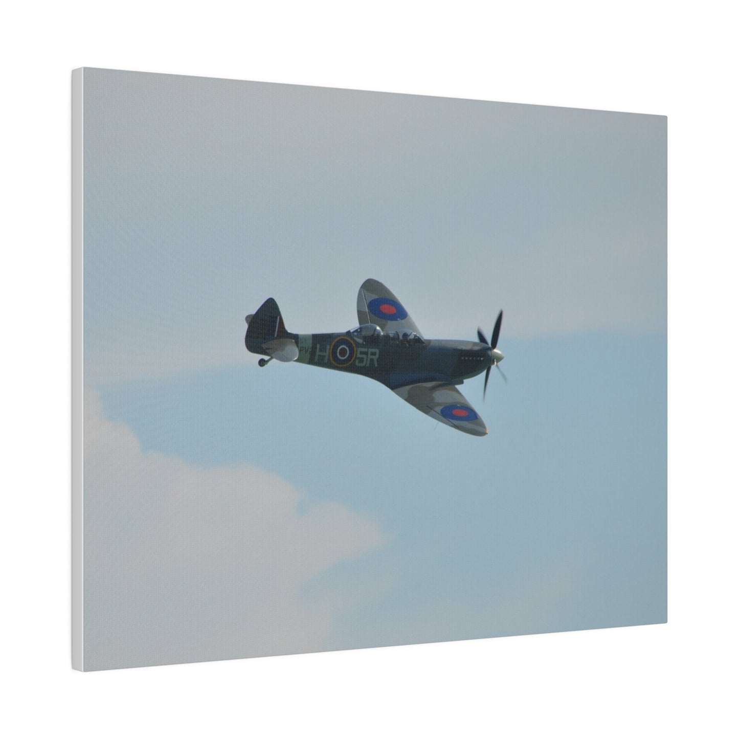 Supermarine Spitfire Two - Seater Flying From The Left With A Slight Angle Close Up, Matte Canvas, Stretched, 0.75" - The Trio Synergize Group