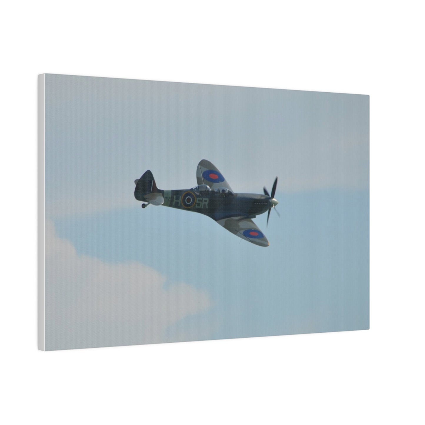 Supermarine Spitfire Two - Seater Flying From The Left With A Slight Angle Close Up, Matte Canvas, Stretched, 0.75" - The Trio Synergize Group