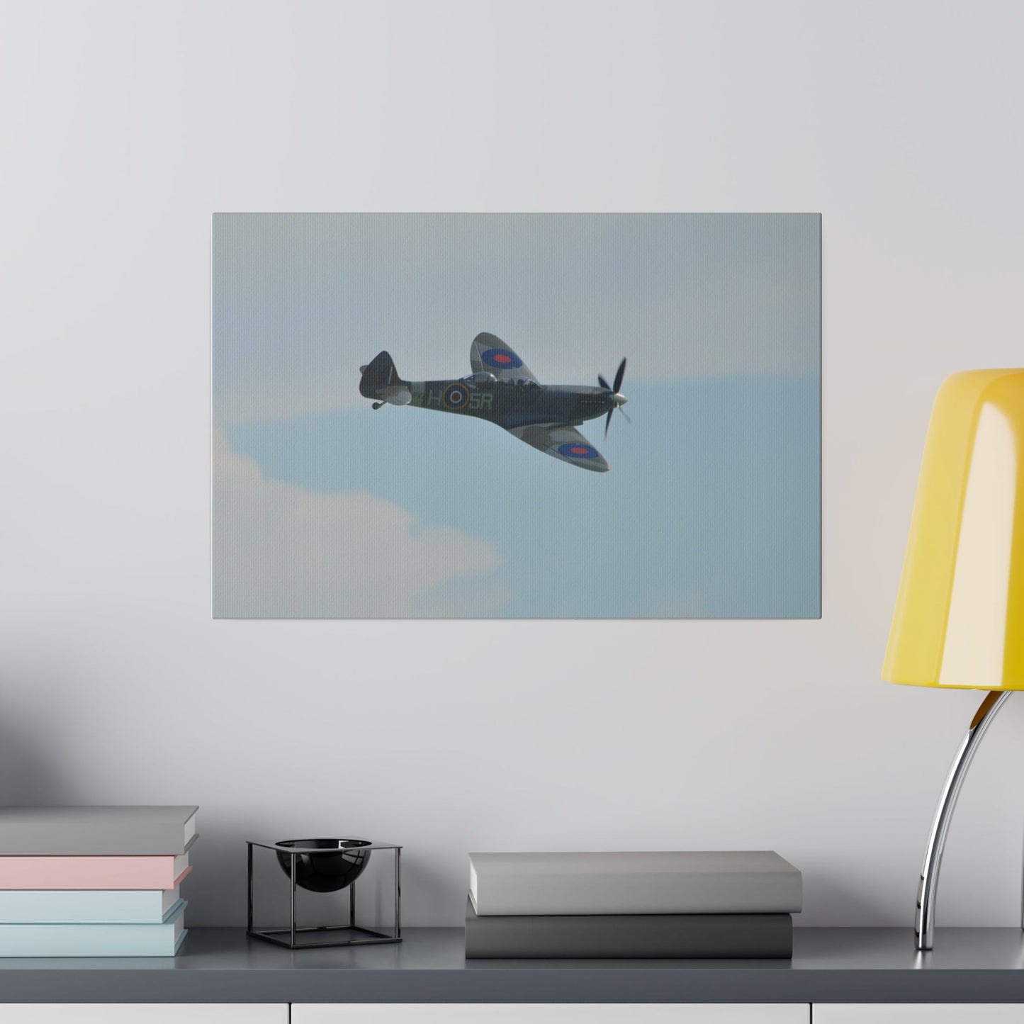 Supermarine Spitfire Two - Seater Flying From The Left With A Slight Angle Close Up, Matte Canvas, Stretched, 0.75" - The Trio Synergize Group