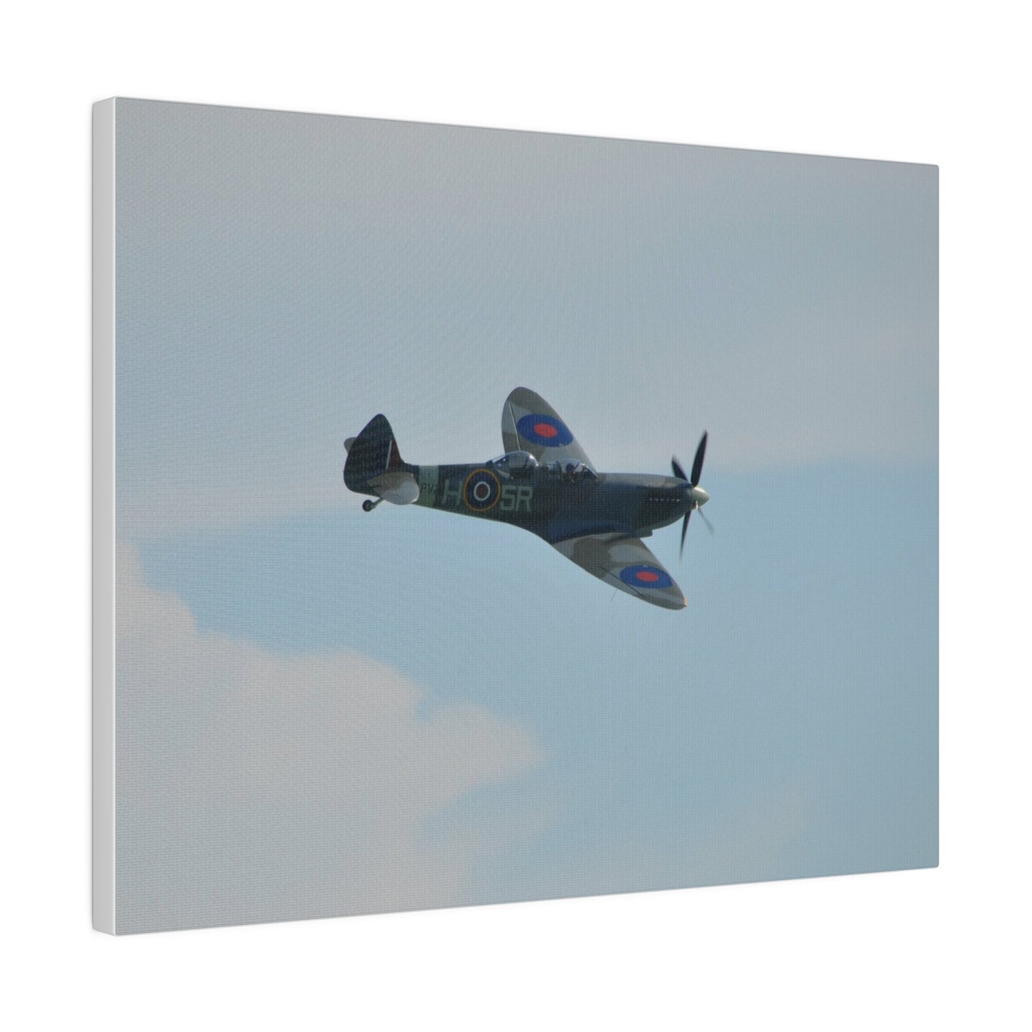 Supermarine Spitfire Two - Seater Flying From The Left With A Slight Angle Close Up, Matte Canvas, Stretched, 0.75" - The Trio Synergize Group