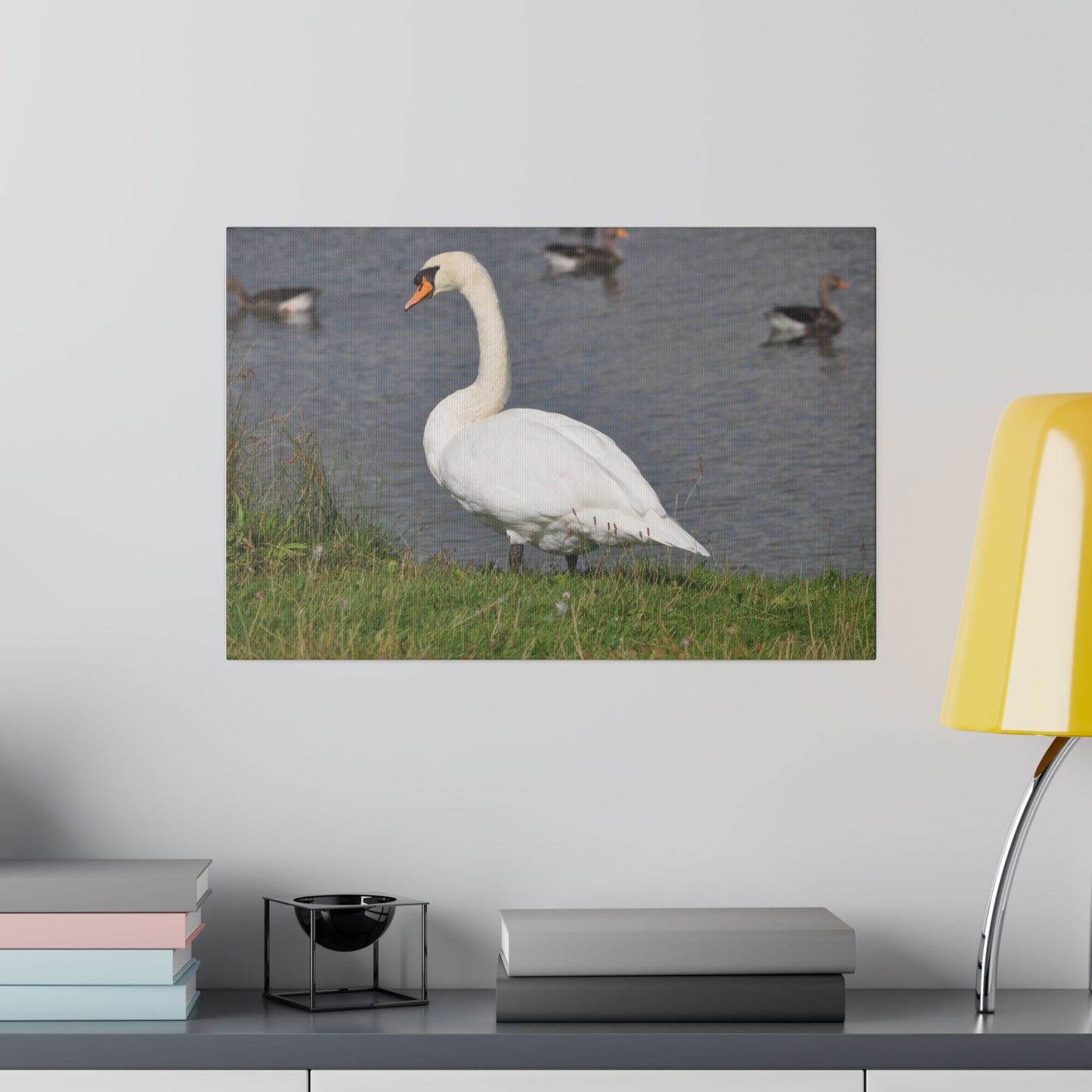 Swan And Greylag Geese On The Water Canvas - The Trio Synergize Group