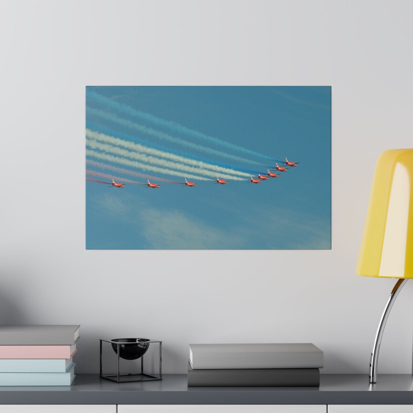 The Red Arrows Coloured Smoke In Formation Rear View Canvas - The Trio Synergize Group