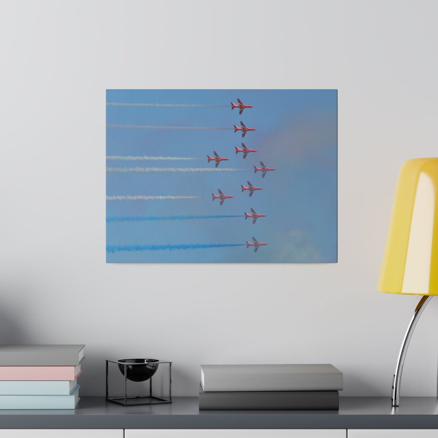 The Red Arrows Coloured Smoke In Formation Sideways Canvas - The Trio Synergize Group