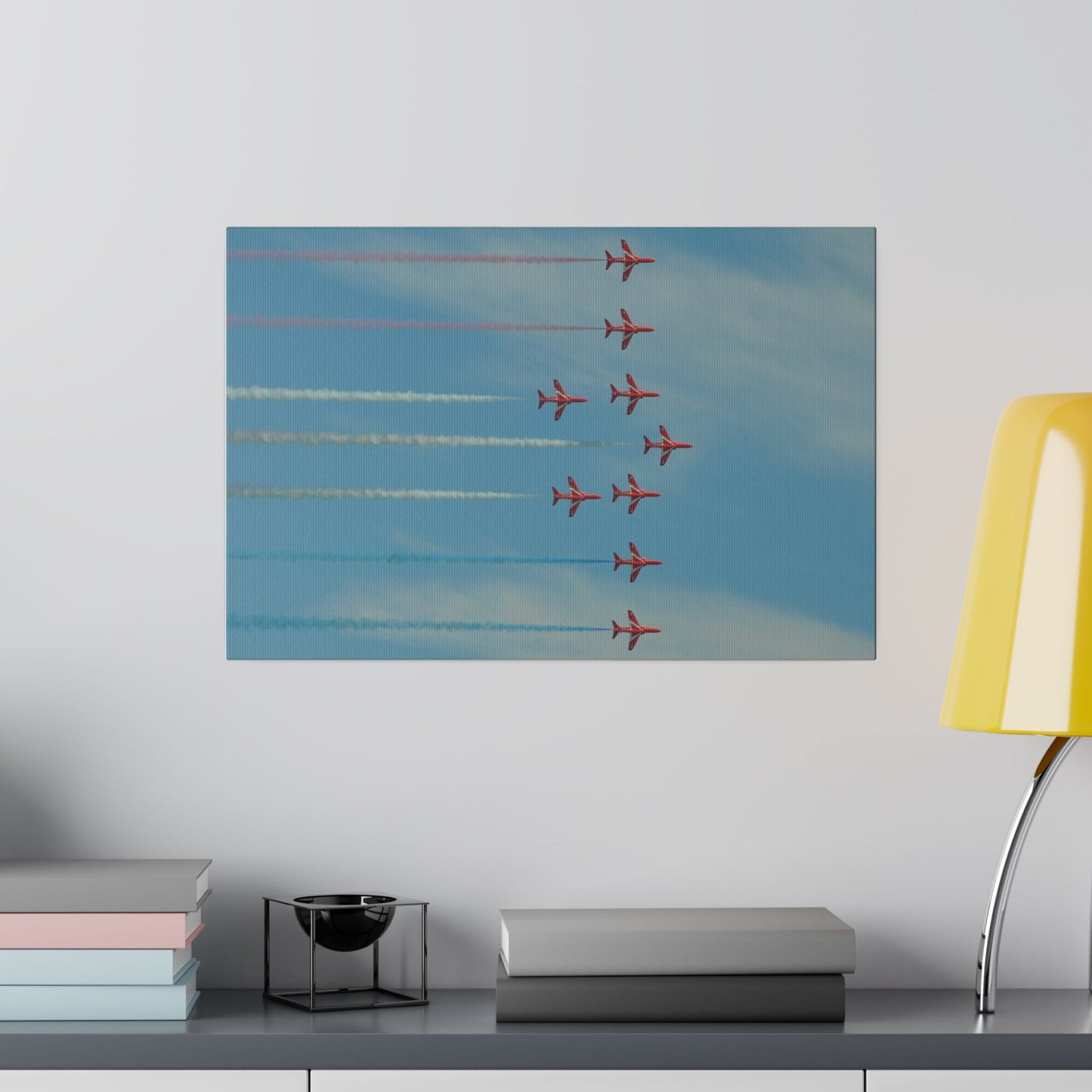 The Red Arrows Flying - Coloured Smoke In Formation Canvas - The Trio Synergize Group
