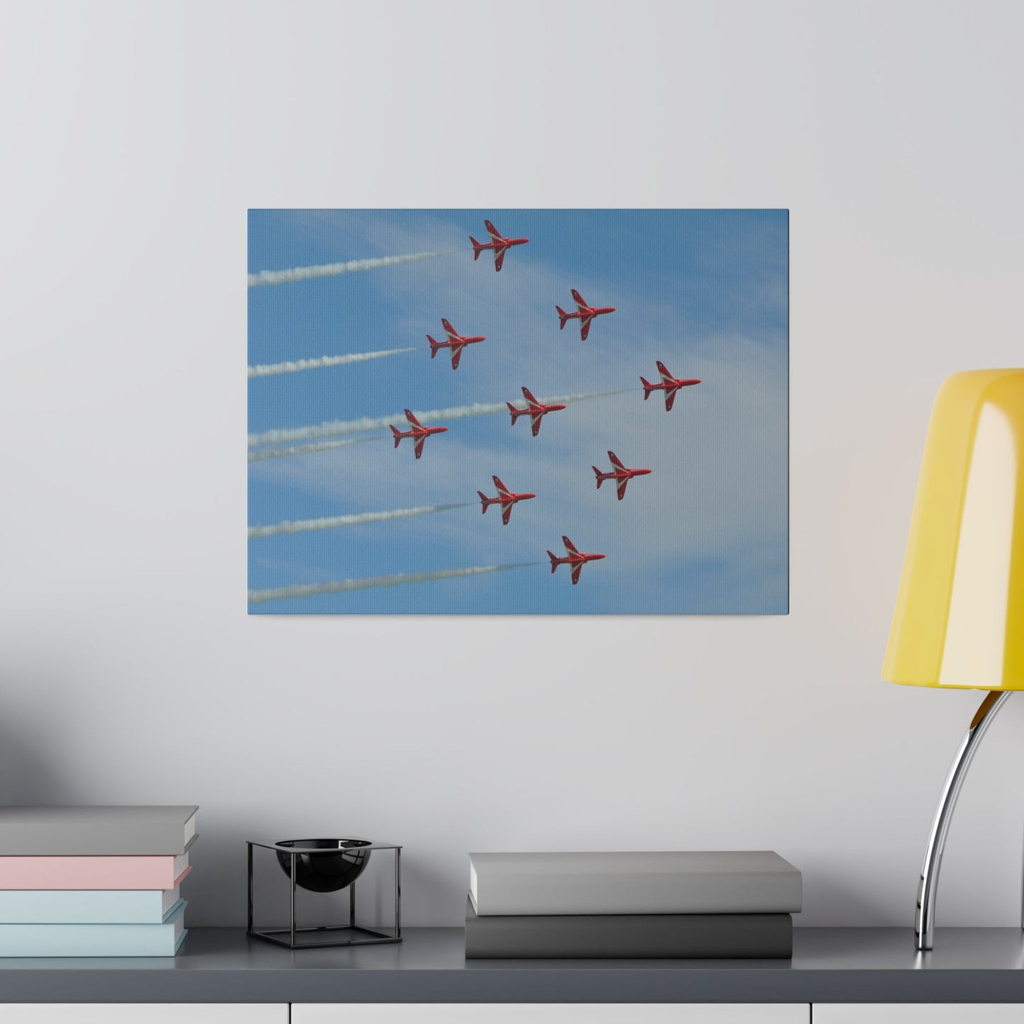 The Red Arrows In Diamond 9 Formation Blue Sky Canvas Print - The Trio Synergize Group