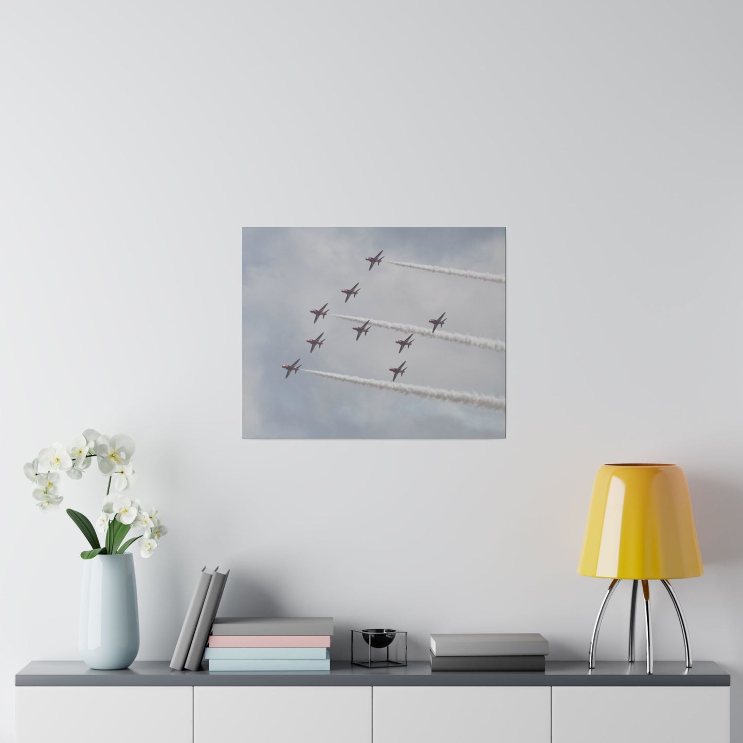 The Red Arrows Flying Left White Smoke In Formation Canvas - The Trio Synergize Group