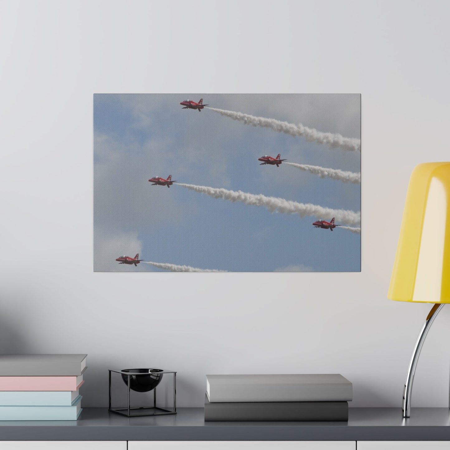 The Red Arrows Flying From The Right With White Smoke Canvas - The Trio Synergize Group